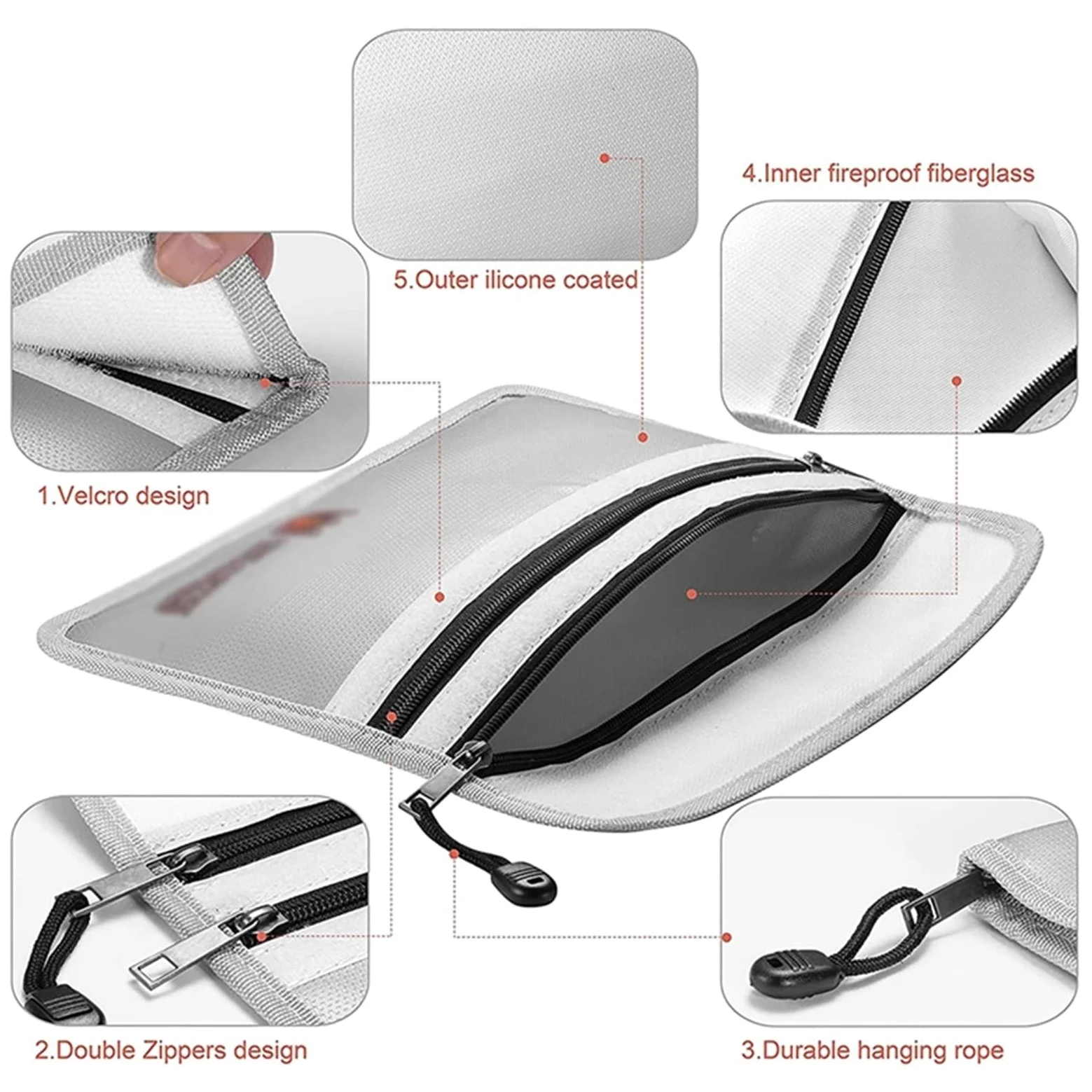 Porta-Pad Lavagna Borsa del documento ignifugo Borsa for Soldi Impermeabile e ignifuga con Cerniera Cerniera cassaforte Portablocco