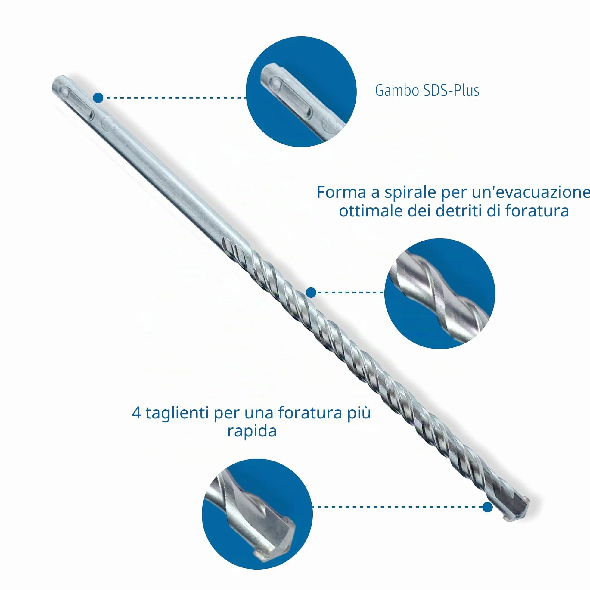 SDS Plus Set 3 Punte Trapano Pietra Ø 10-14-20 mm x 40 cm Muratura Calcestruzzo Metallo Duro