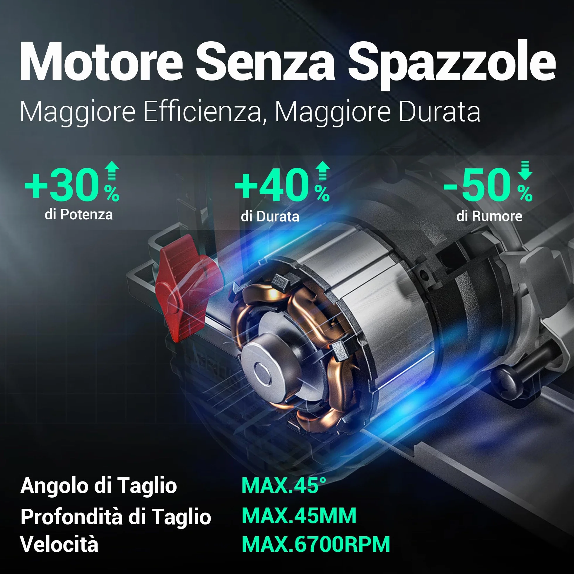 DCA Sega Circolare Mini Senza Spazzole, 2 Velocità 6700/4200 Rpm con 20V 4,0Ah Batteria, 3 Lame Ø125mm e Guida, Profondità Taglio 45mm(90°)/33mm(45°), Per Legno, Plastica, PVC