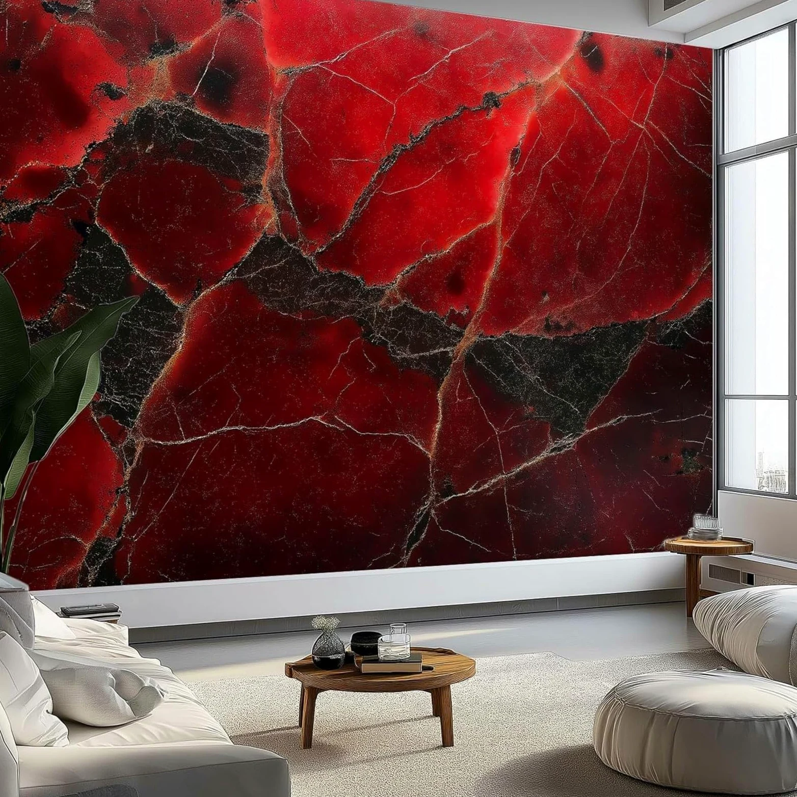 fotografica in tessuto non tessuto, effetto marmo, rossa, murale con muro di mattoni, decorazione murale, soggiorno, camera da letto, appartamento, rosso, 250 cm x 175 cm
