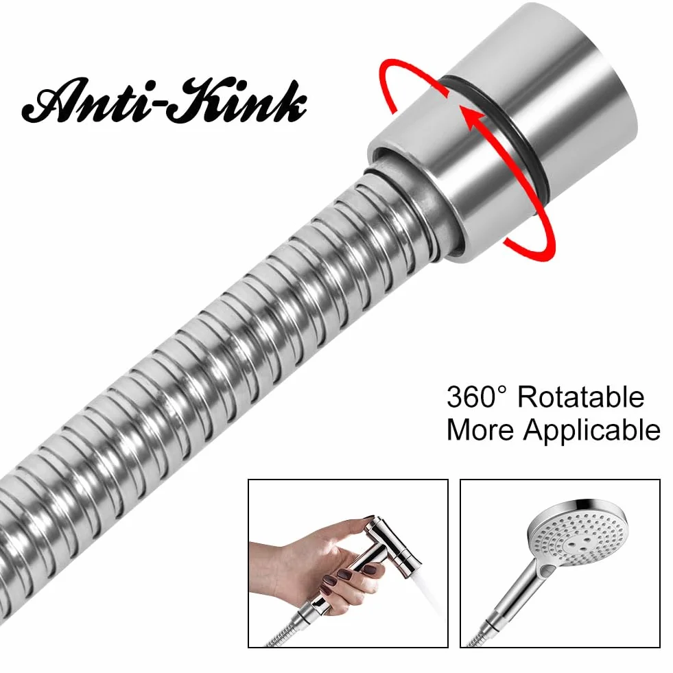 OSDUE Flessibile Doccia,200cm Universale G1/2 Ricambio Tubo Acciaio inossidabile 304 Interfaccia Standard a 4 Punti Doccia Tubo Prolunga Tubo del Rubinetto Antitorsione Resistente Alta Temperatura