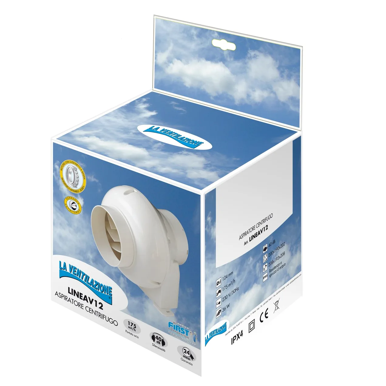 La Ventilazione LINEAV12 Aspiratore Centrifugo per Condotti di Aerazione, Bianco, diametro 120 mm / 5"