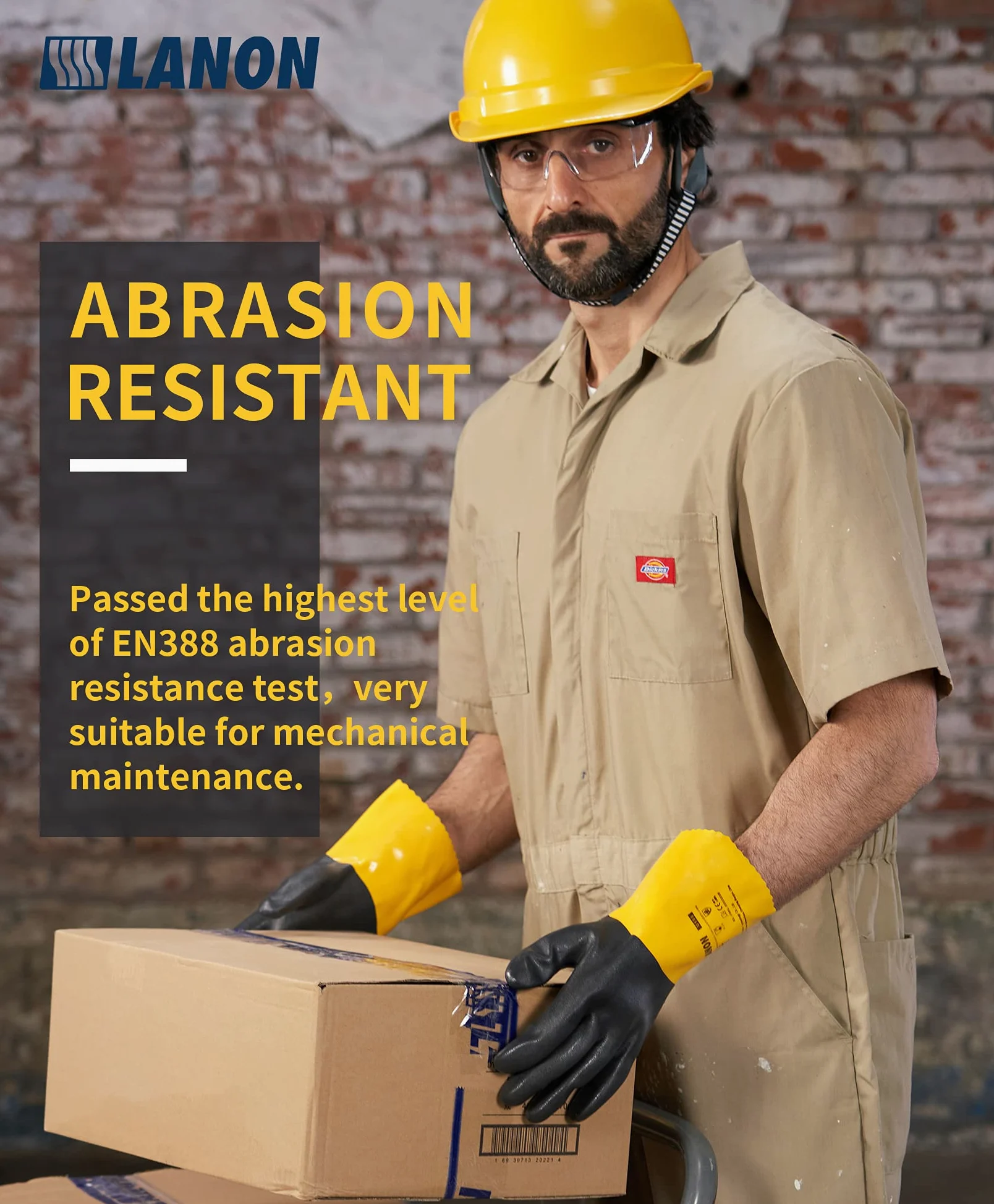 LANON - 3 paia di guanti in PVC resistenti agli agenti chimici, riutilizzabili, resistenti, protezione da acidi, alcali e olio, EN 374/388, antiscivolo, taglia XL