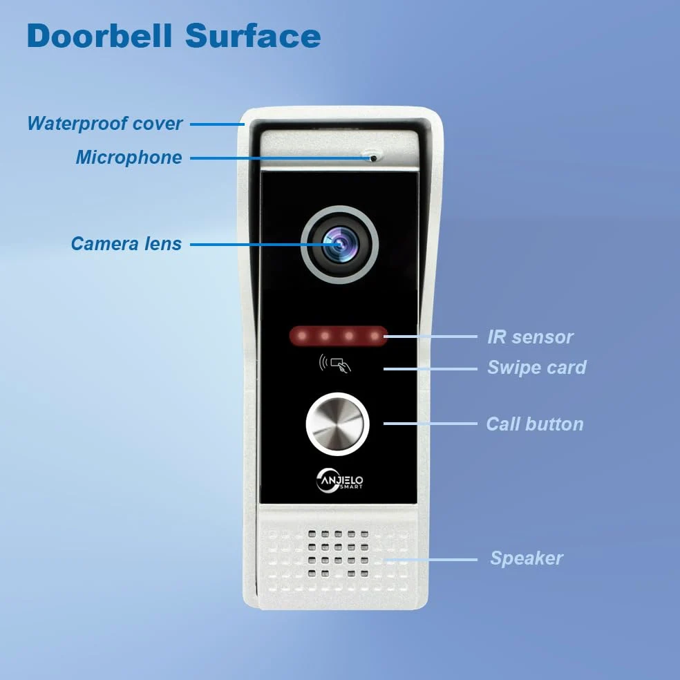 Videocitofono per campanello 1080p, con monitor touch screen da 7 pollici, rilevamento del movimento, metodi di sblocco multipli
