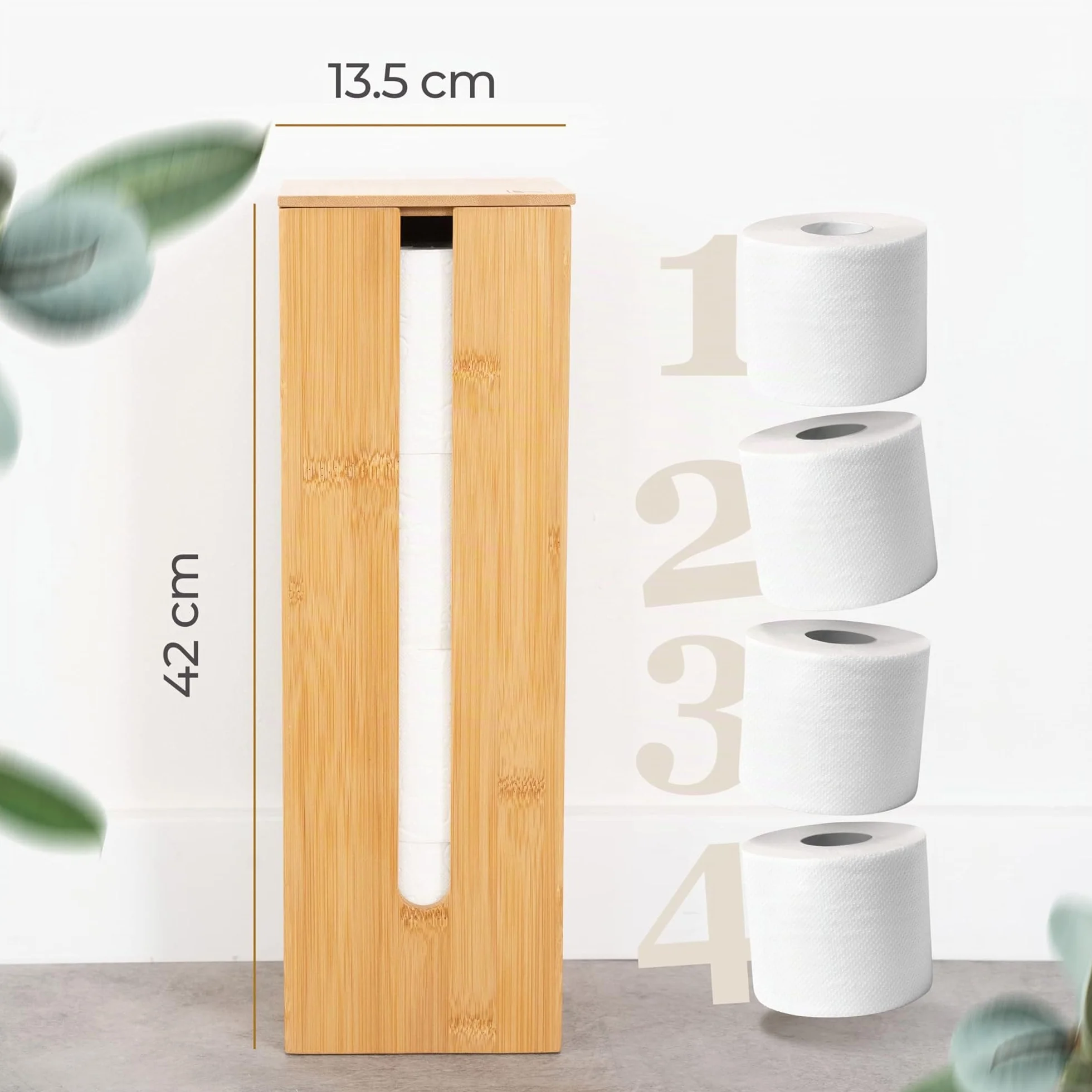 HENNEZ Porta Carta Igienica da Terra Legno di Bambu Chiuso - Portarotolo da Terra Contenitore - Scorta Mobile Bagno Legno