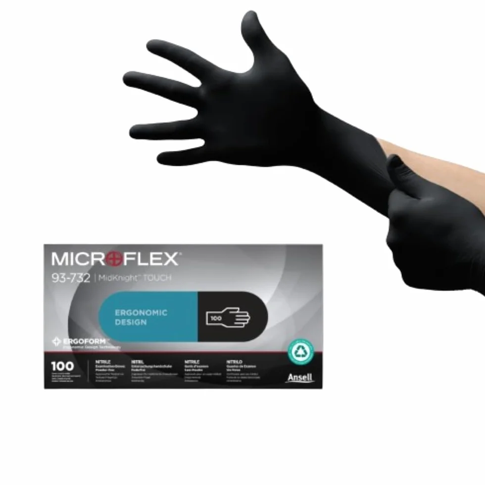 Ansell Microflex 93-732 Guanti Nitrile Monouso Senza Lattice Neri L 100 Pezzi