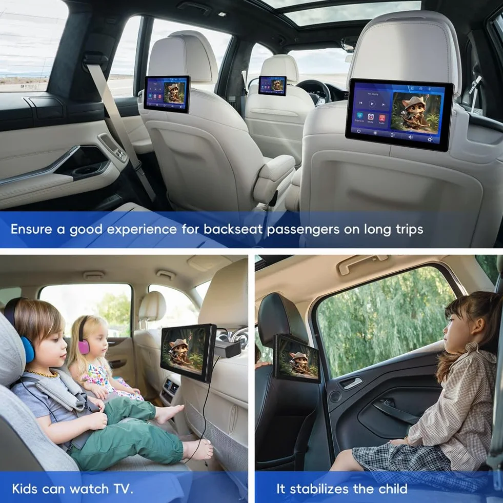 Monitor TV per poggiatesta auto, 9 pollici, multifunzionale, per sedile posteriore, schermo IPS touch screen, lettore video con Carplay e Android Auto