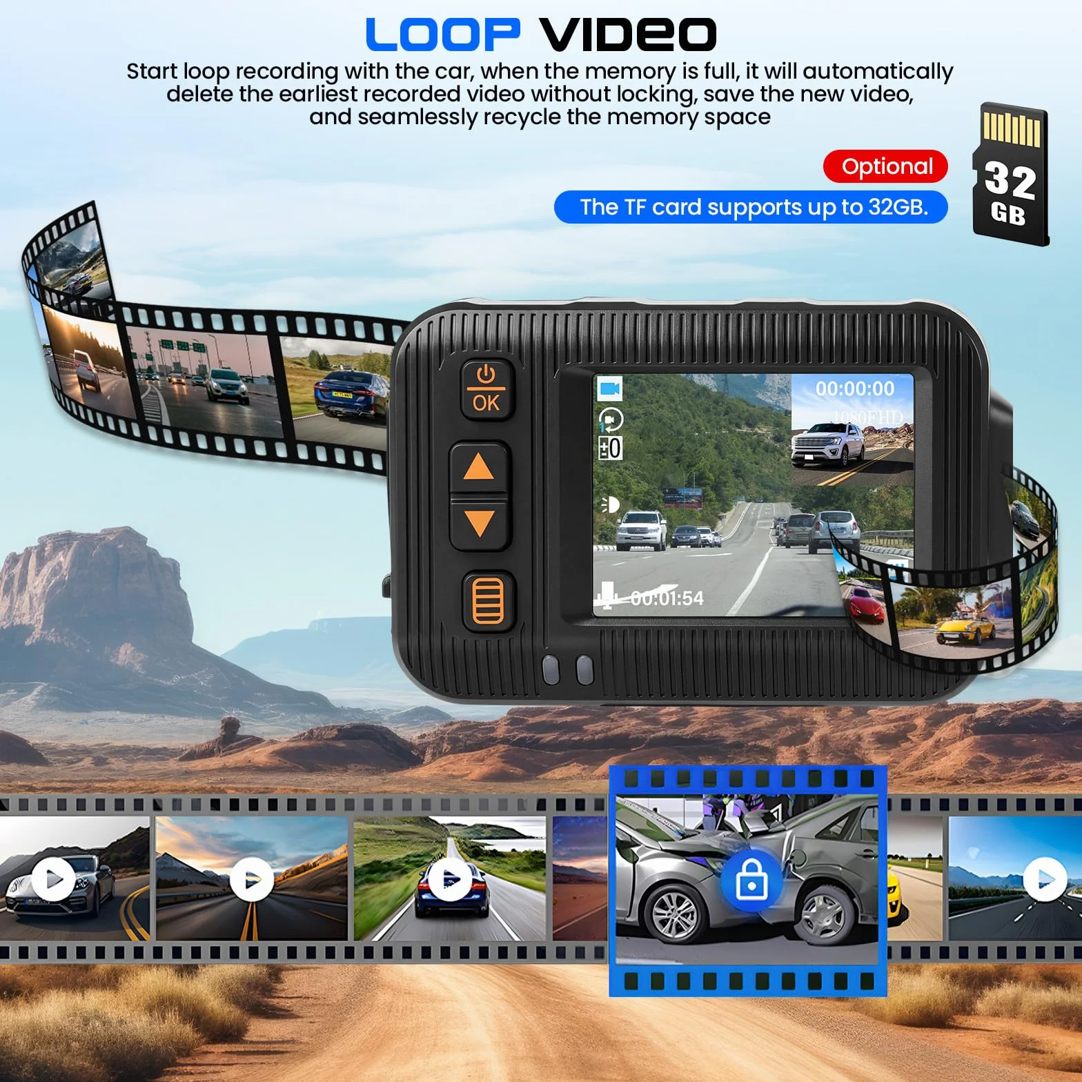 CAMECHO 1080P HDR Dashcam per Moto con Telecamera Anteriore + Posteriore, Sensore G Dash Cam Moto con Registrazione in Ciclo, IP67, Schermo IPS HD da 2 Pollici, Supporto Universale per Moto