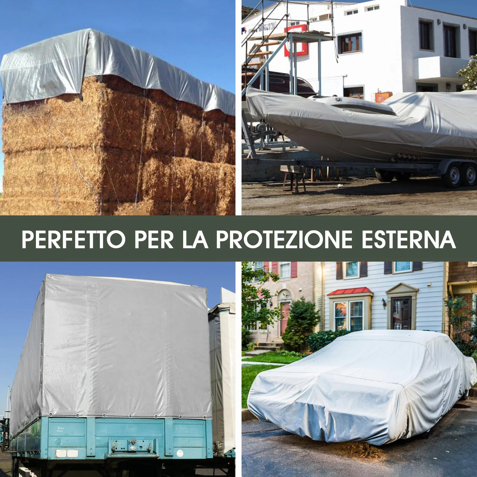 Telo Impermeabile Esterno 2x3m 180 g/m² PE con Rinforzato Occhielli, Telone Resistente ai Raggi UV Agli Strappi, Telo Protettivo Copertura Multiuso per Mobili da Giardino Barche Legno Piscina Camion