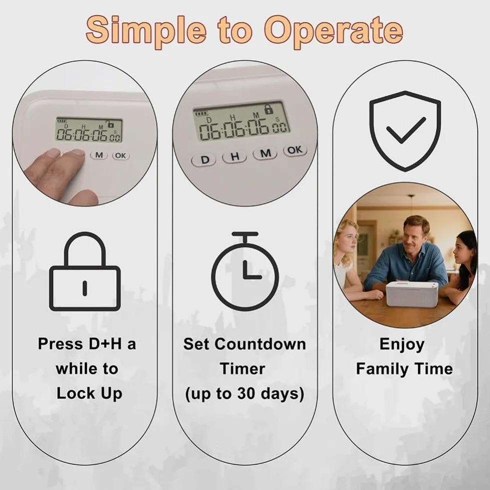 Cassetta di sicurezza con serratura temporizzata per telefoni e snack, con timer digitale intelligente, con timer autocontrollo, scatole di immagazzinaggio bloccabili (temporizzazione grigio e blu)