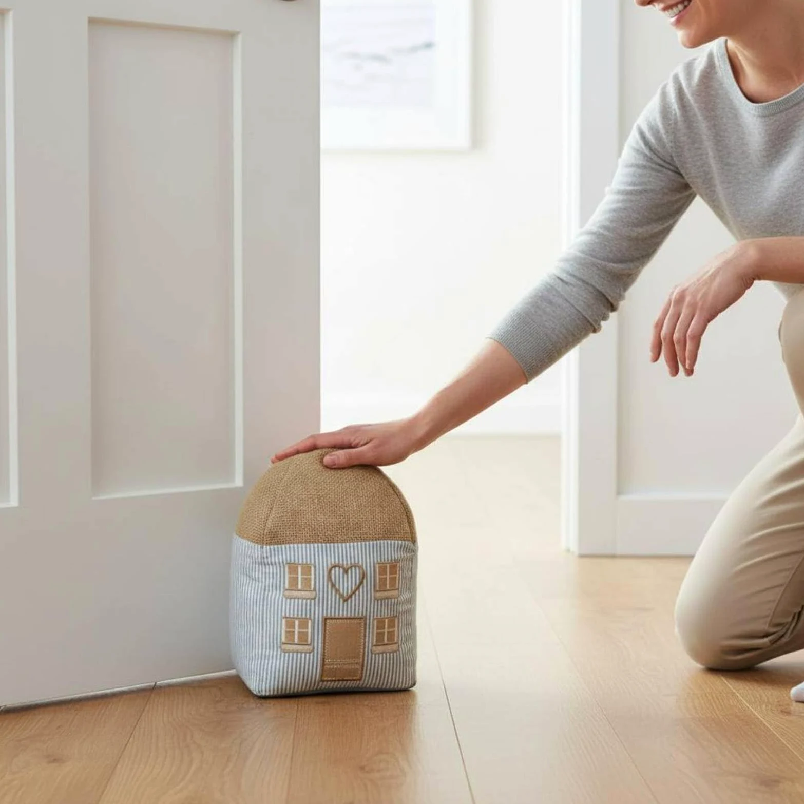 Fermaporta in Tessuto Fermaporte Porta Casa Fermasporta Paraspifferi Casetta Ricamata in Cotone E Iuta Riempita con Sabbia 1kg Adatto per Soggiorno