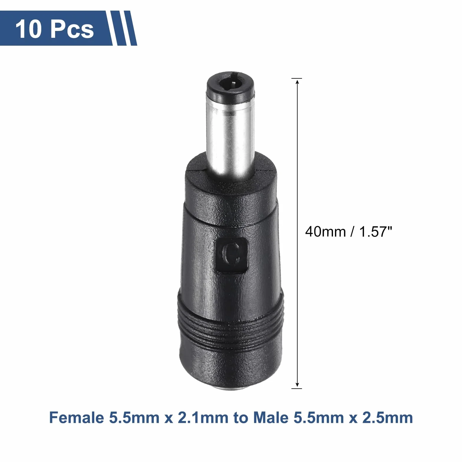 QUARKZMAN 10 Pz Adattatore di Alimentazione DC, Femmina Dritta 5.5mm x 2.1mm a Maschio 5.5mm x 2.5mm Suggerimenti per la Spina Nera con Filo da 1.57 Pollici di Alimentazione Esterna