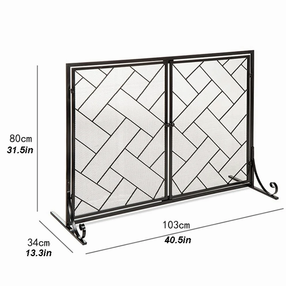 Decorazione per camino, in ferro battuto, parascintille in ferro battuto, design cavo, divisorio per caminetto, 101 x 80 cm, recinzione per stufa semplice e funzionale