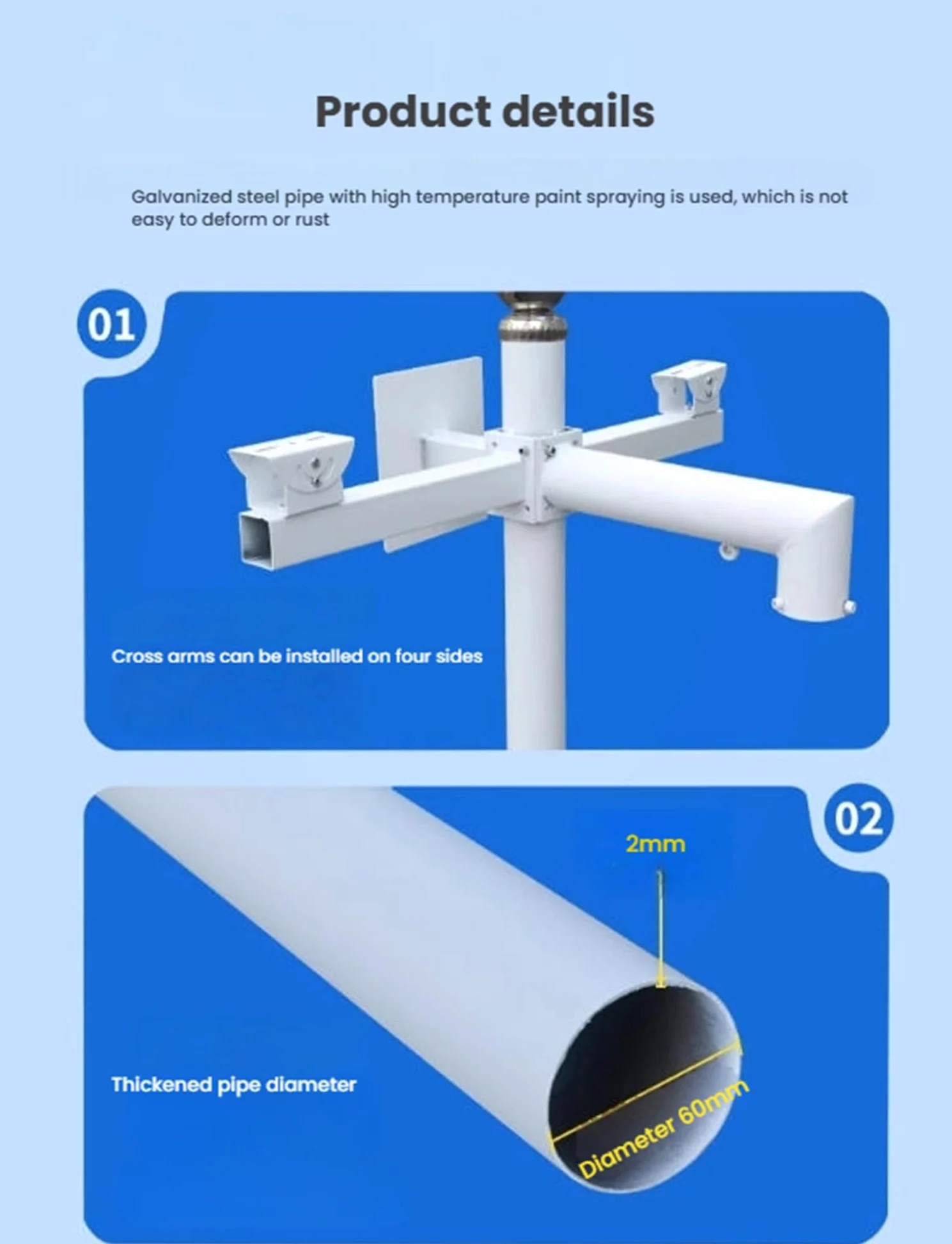 Palo per Telecamera, Staffa di Montaggio per palo per Telecamera di Sicurezza Resistente, Rack di sorveglianza in Acciaio zincato Resistente alle intemperie, Staffa angolare da 100 cm/39,37