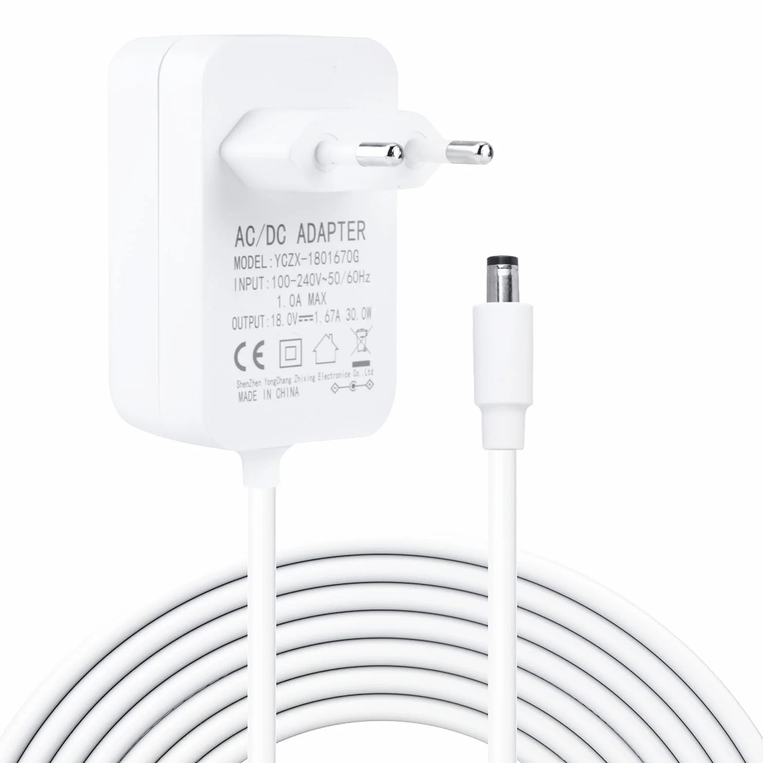 Cavo Alimentatore 30W per Alexa Echo 3ª/4ª Gen, Echo Show 8/10/15, Echo Show 2ª Gen, Echo Plus 2ª Gen, Adattatore 18V 1.67A AC a DC con Cavo da 1.2 Metri, Compatibile Solo con Dispositivi 18V, Bianco
