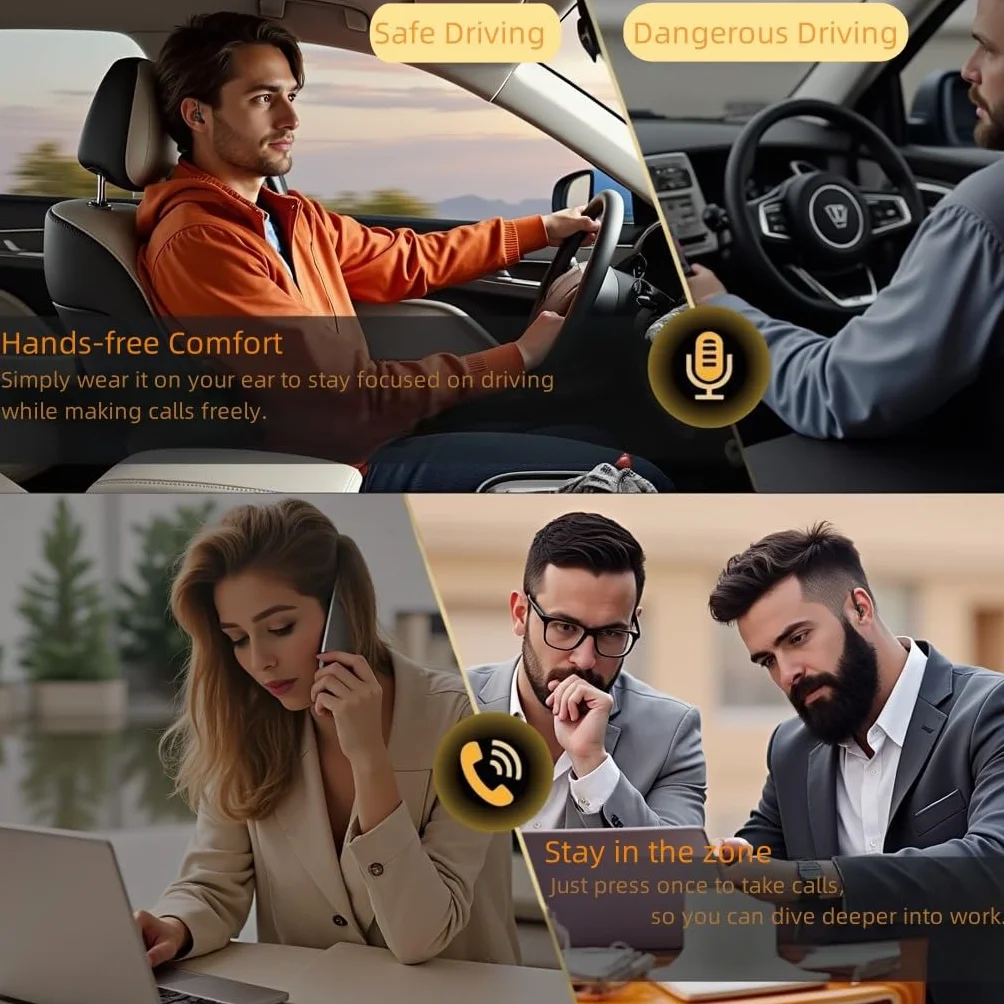 Cuffie Bluetooth 5.4, Auricolare Mani Libere con 22 Ore di Autonomia, Microfono con Cancellazione Rumore, IPX4, Auricolare Bluetooth Singolo per Ufficio, Lavoro, Guida e Sport