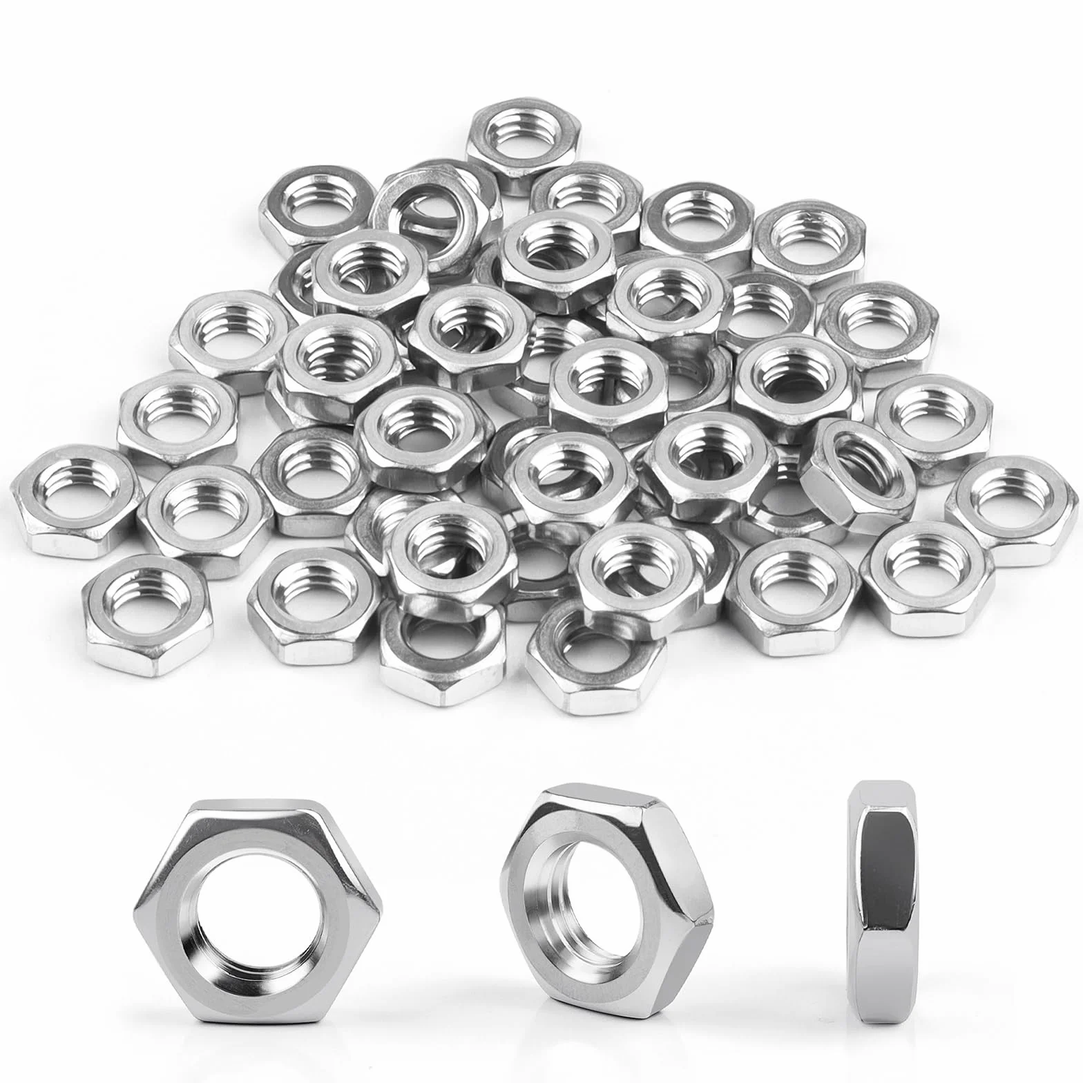 Dadi M4 esagonali in acciaio inox DIN439 A2 V2A forma bassa 50 pezzi