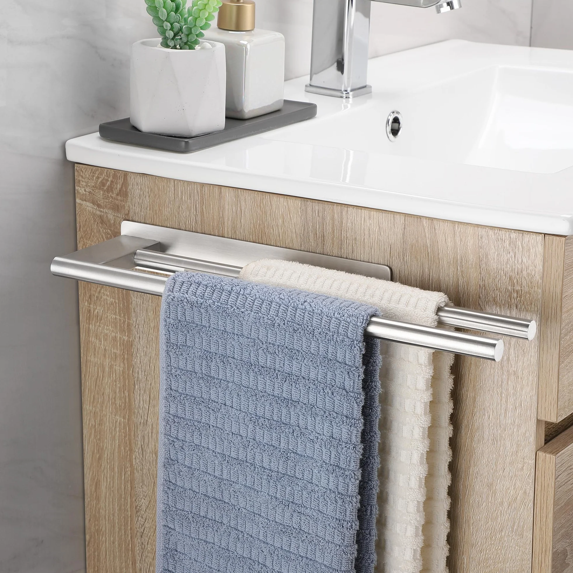 Porta Asciugamani Bagno Adesivo Doppio in Acciaio Inox Argento