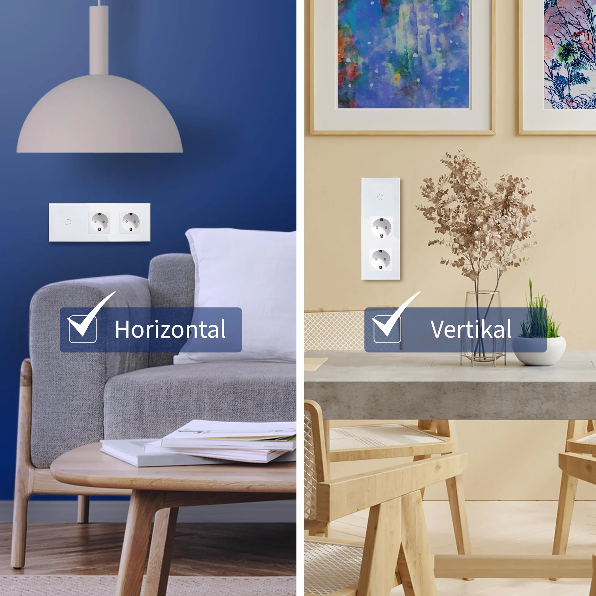 PULSAR Set di 2 interruttori per tapparelle Wi-Fi, compatibili con Alexa, Google Home, vetro bianco, interruttore per tapparelle WiFi Smart da incasso, 1 volto, interruttore per tapparelle WiFi Touch
