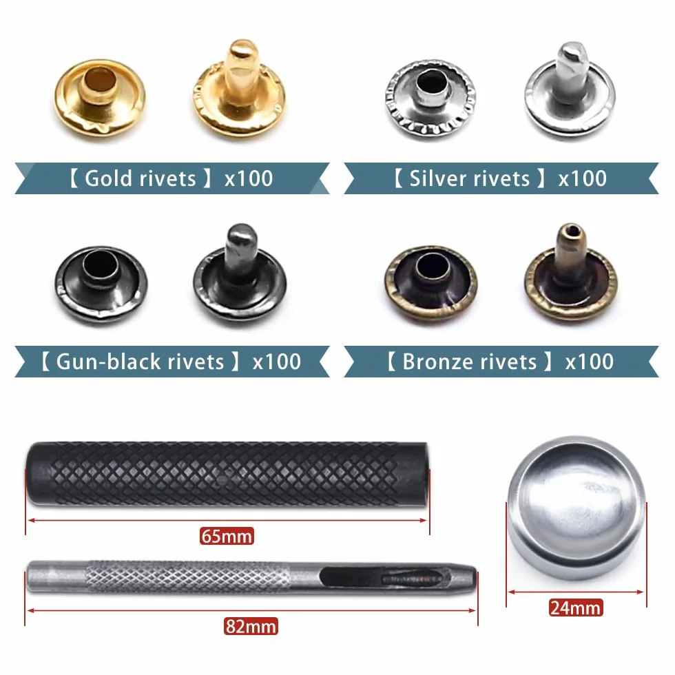 400pcs Rivetti in Pelle a Doppia Testa in Metallo 5x7mm per Riparazioni Scarpe Cinture Fai da Te