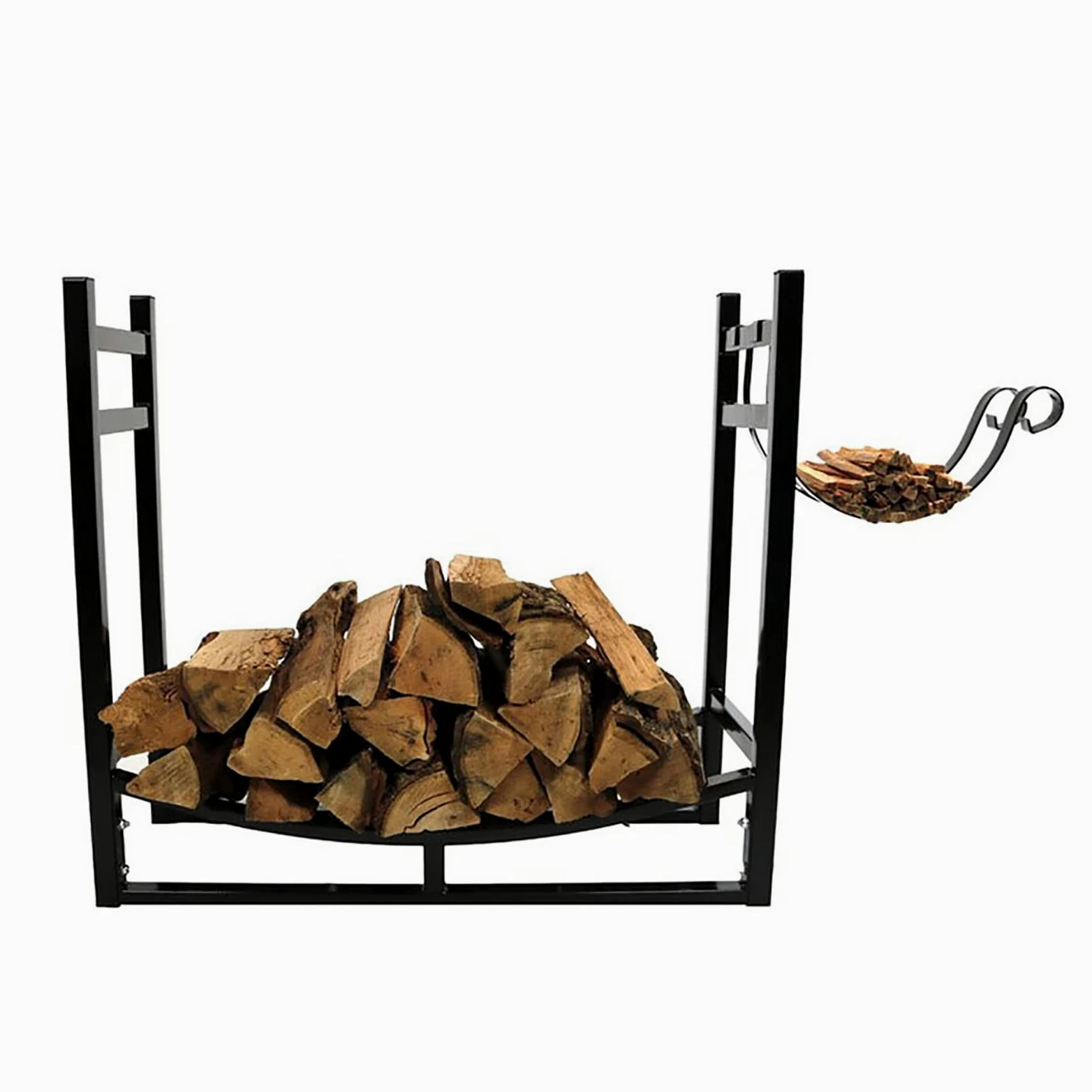 Portalegna da ardere in metallo resistente nero, scaffale per legna da ardere alto 78 cm, ripiano per accessori per caminetto da esterno, resistente alla ruggine, facile da montare