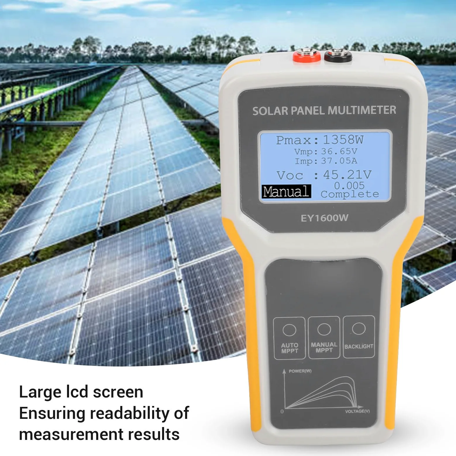 Hyuduo Tester per Pannelli Solari, Multimetro Fotovoltaico MPPT da 60 A con Display LCD, Strumento Portatile da 5-1600 W per Sistemi Fotovoltaici Domestici e Utenti di Pannelli Solari