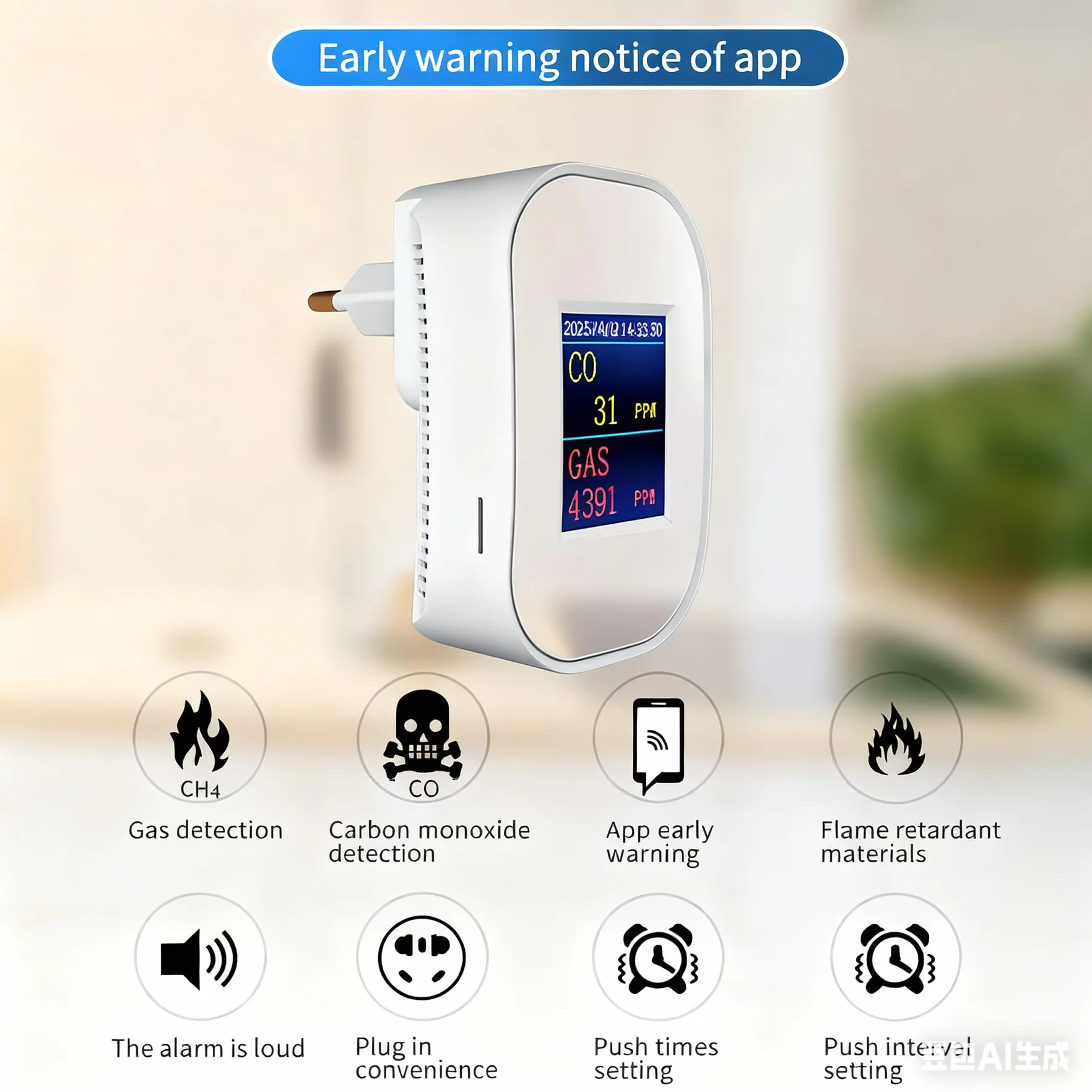 Rilevatore di Gas e Monossido di Carbonio Wifi con Spina, Monitoraggio App, Certificazione EN50291 e EN50194, Allarme di CO, Rivelatore di Gas Combustibile per Gas Naturale LPG Metano Propano Butano