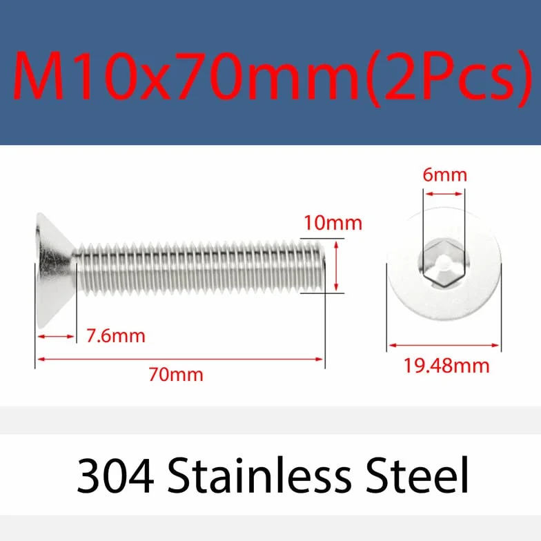 Bulloni a testa svasata M10 x 70mm Acciaio inossidabile 304 2 Pcs