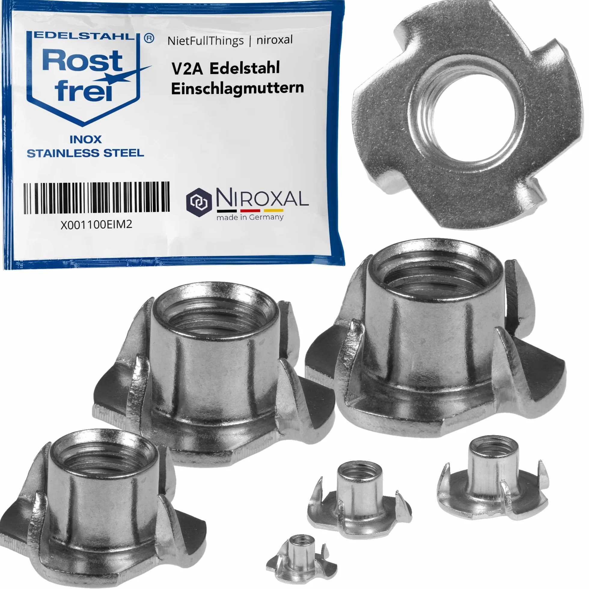 20 dadi ad impatto M12 in acciaio inox V2A con filettatura metrica per legno e plastica