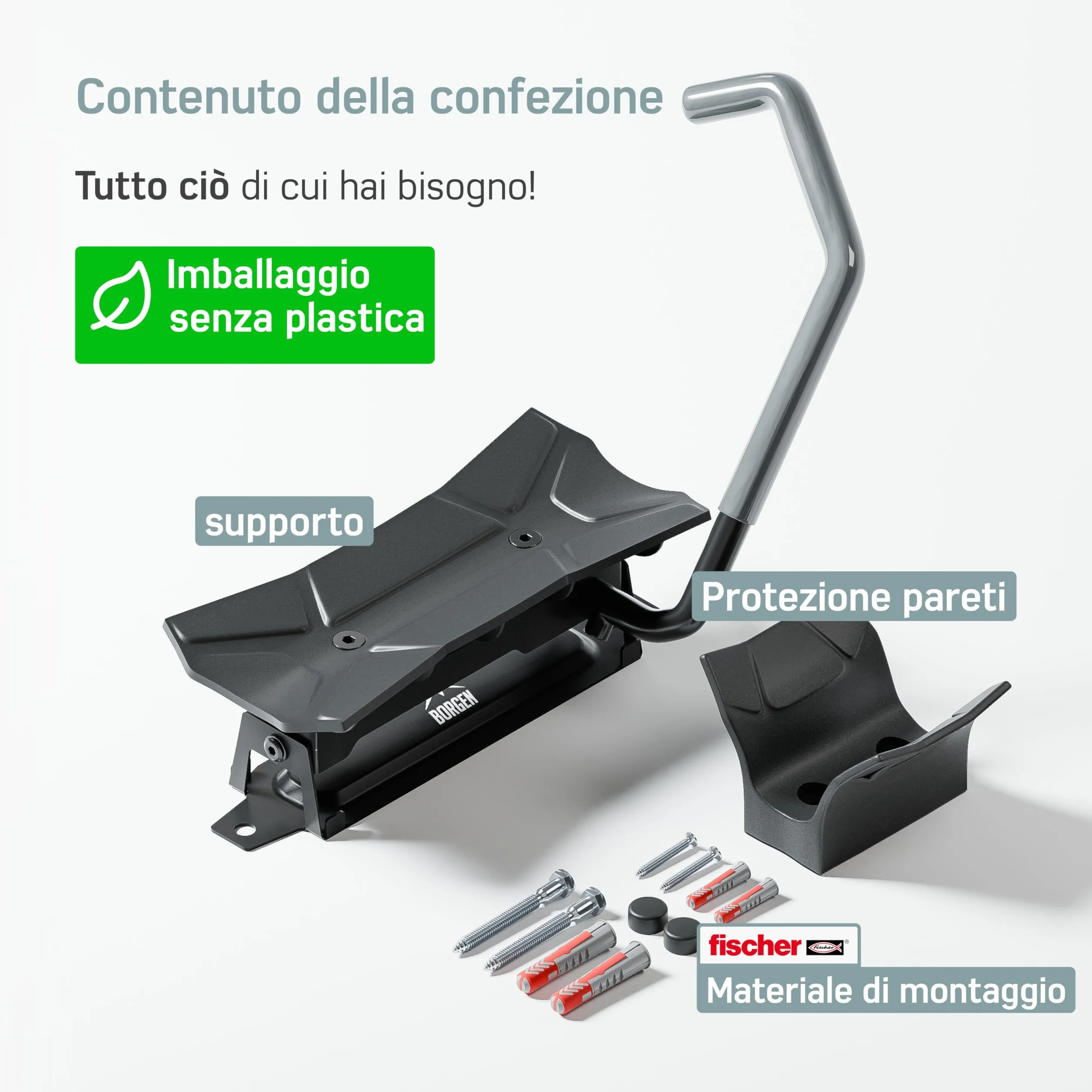 Borgen Portabici da Muro Girevole 35 kg – Supporto bici verticale salvaspazio – Incl. tasselli Fischer DuoPower