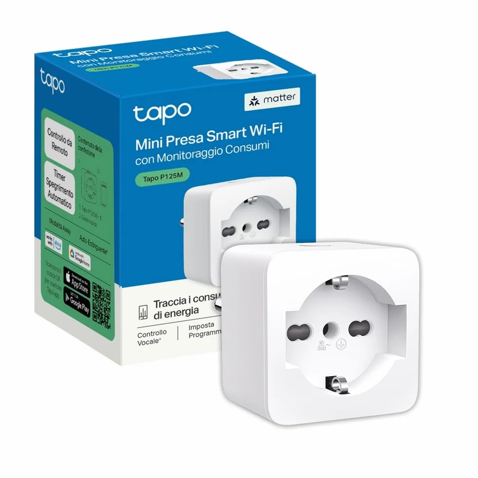 Tapo P125M Matter Presa Smart Italiana, Monitoraggio Energia, WiFi Intelligente Smart Plug, Compatibile con Alexa e Google Home, Controllo Vocale e Remoto, Tempo di Preselezione
