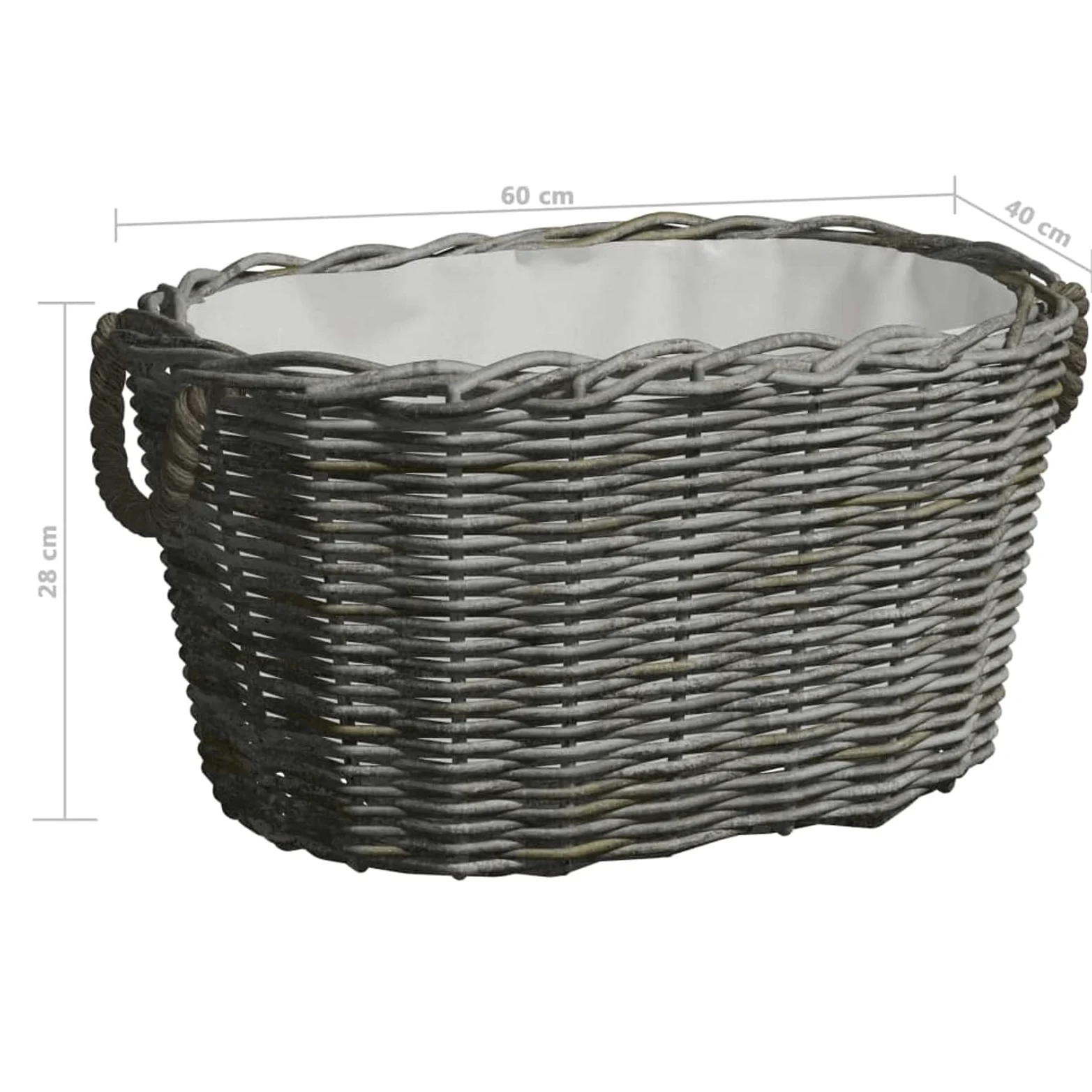 Homgoday Cestino a legna Manici di trasporto Salice Naturale Grigio 59x42x28 cm Cesto di vimini per conservare legna