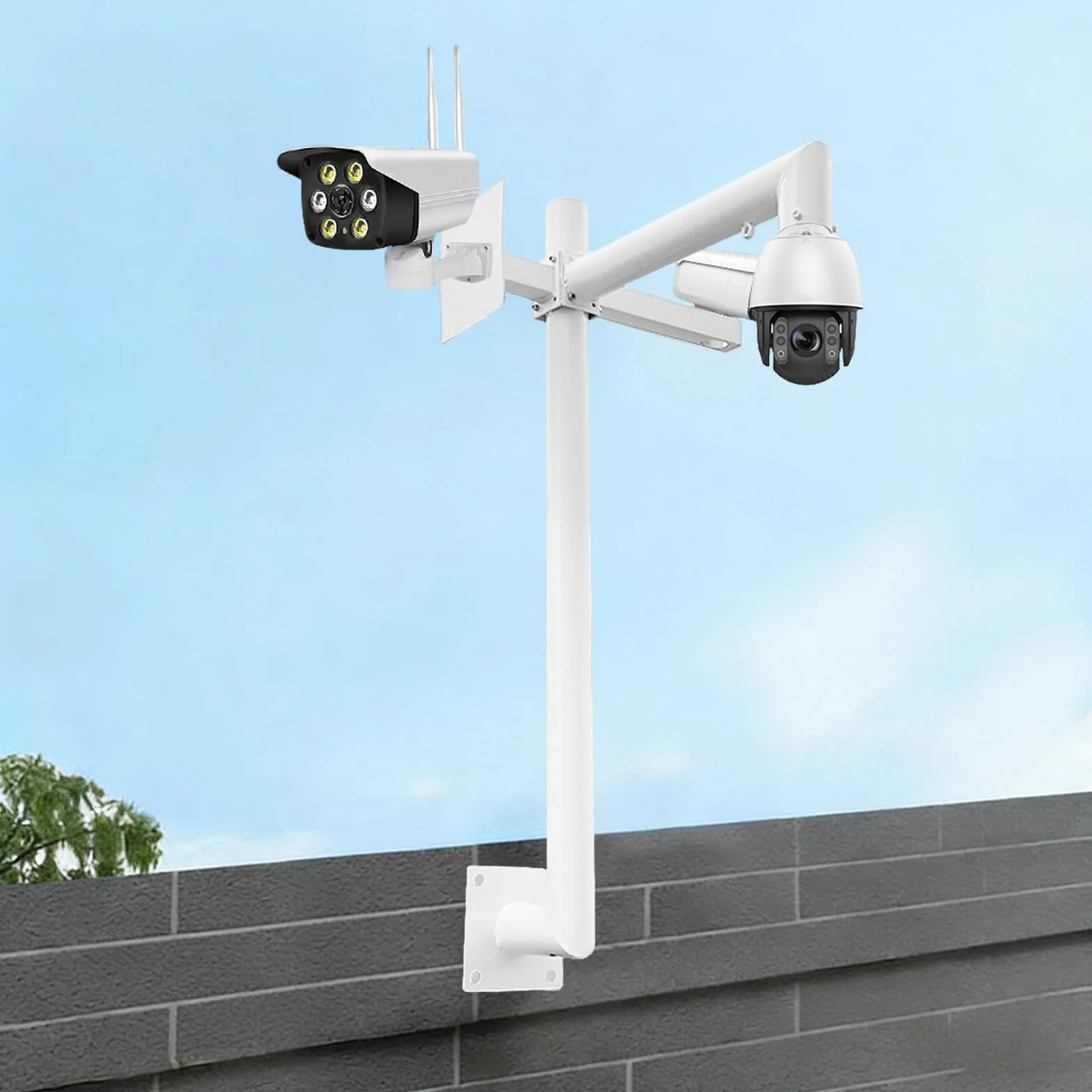 Supporto a parete per telecamera di sicurezza con altezza regolabile e bracci trasversali staccabili per un ampio monitoraggio