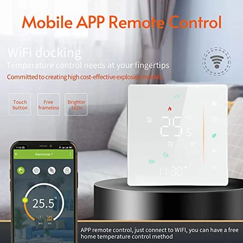 Termostato intelligente WiFi, programmabile settimanalmente, supporta Touch Control/Mobile APP/controllo vocale, compatibile con Home, per caldaie ad acqua e a gas 5 A, bianco
