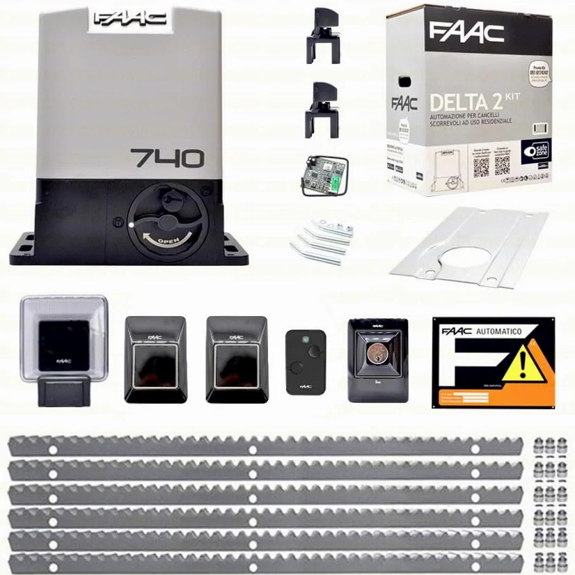 FAAC DELTA 2 740 KIT Automazione Cancello Scorrevole - Motore 500 Kg con 6 Metri Cremagliera Metallo Zincato 230V