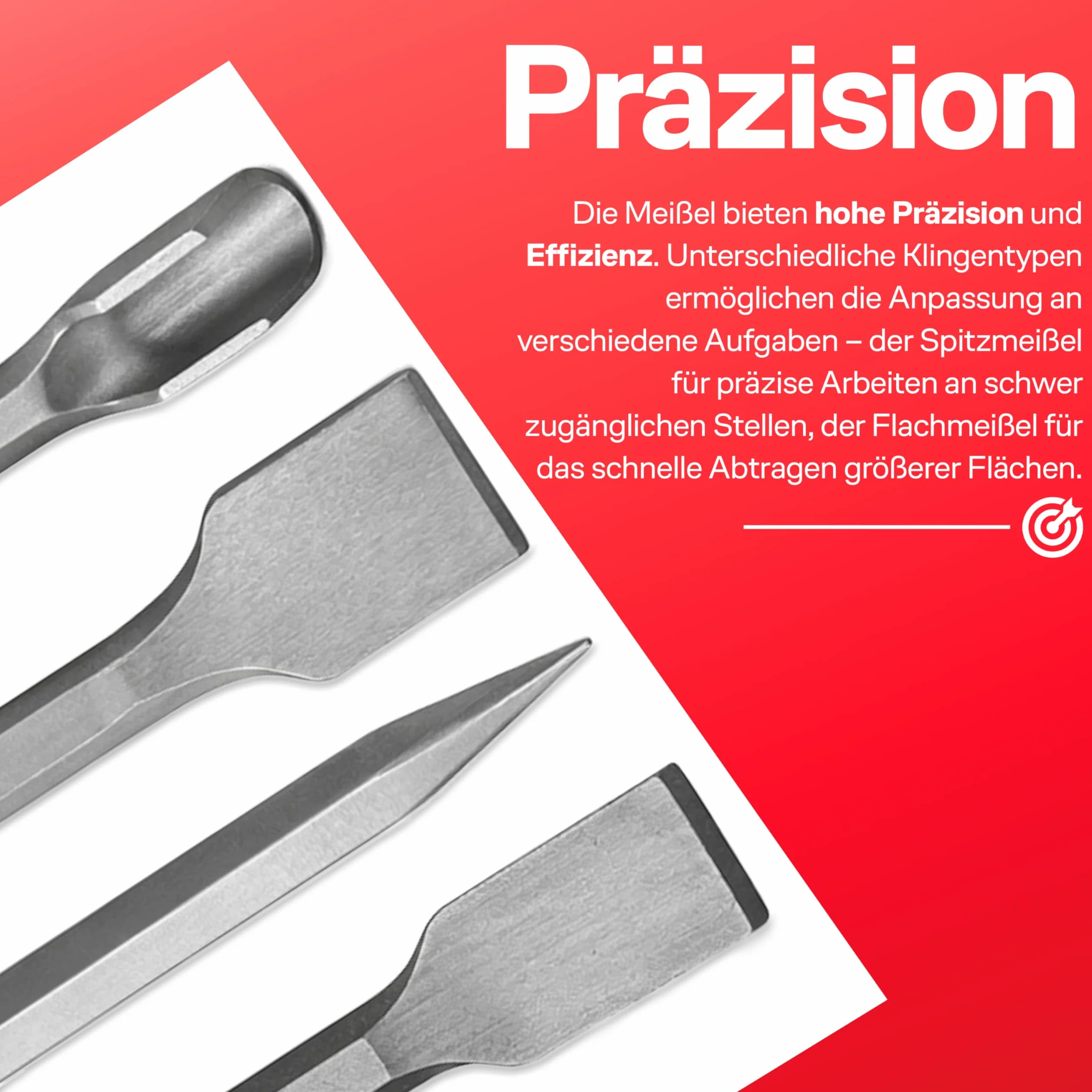 Retoo SDS Plus zestaw 4 sztuk 250 mm dłuta do płytek betonu cegły asfaltu