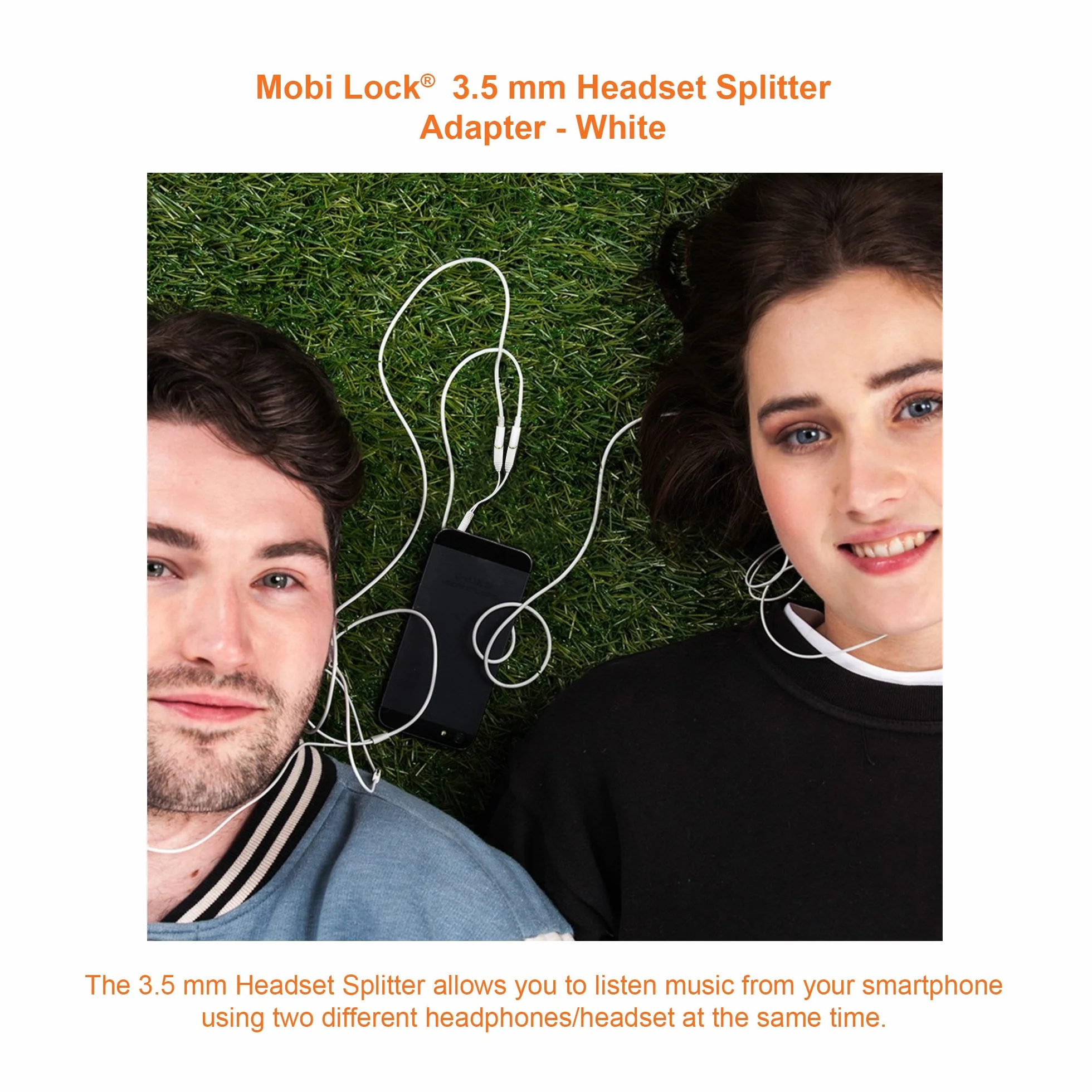 Mobi Lock Splitter a Y per cuffie da 3,5 mm | da 1 maschio a 2 femmine | ideale per tutti i lettori multimediali e altri dispositivi audio con porta da 3,5 mm (bianco)