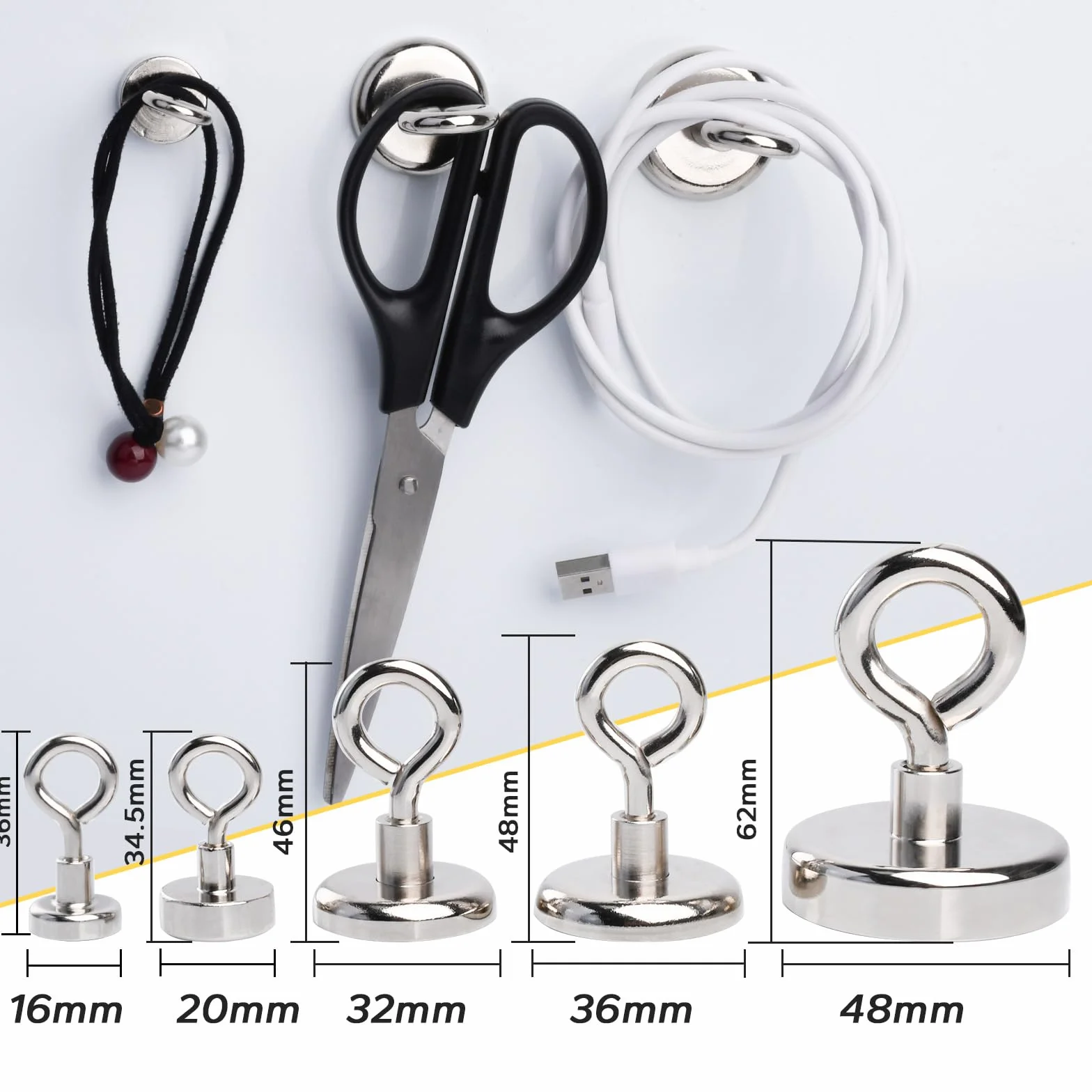 MIN CI Haki magnetyczne neodymowe 20 mm 10 kg siła ciągu, zestaw 18 sztuk