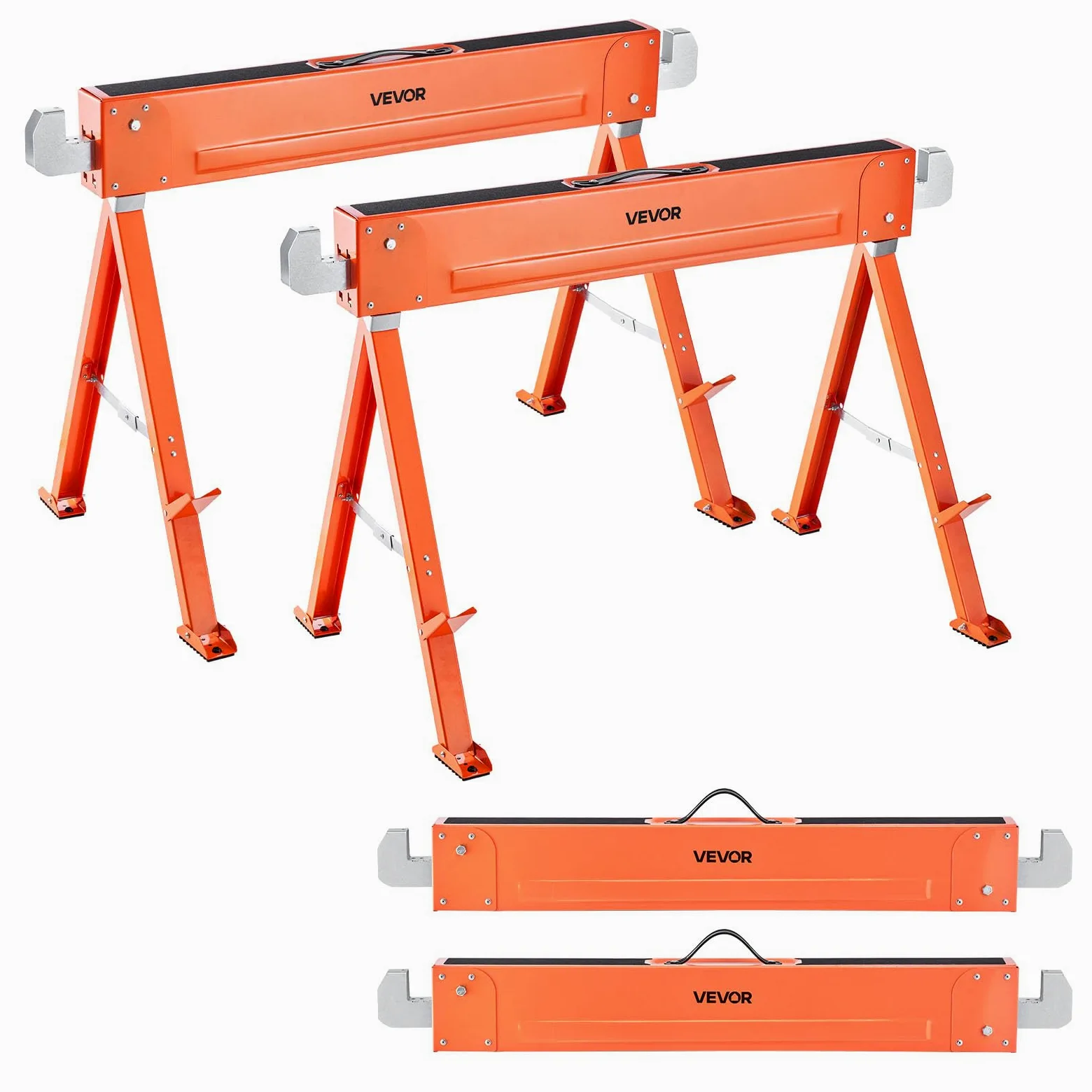 VEVOR Cavalletto Taglialegna Pieghevole Capacità di Carico 600 kg, Supporto Cavalletto Pieghevole Portatile Set da 2 pezzi Cuscini Antiscivolo per Carpenteria Falegname, Supporto Banco da Lavoro