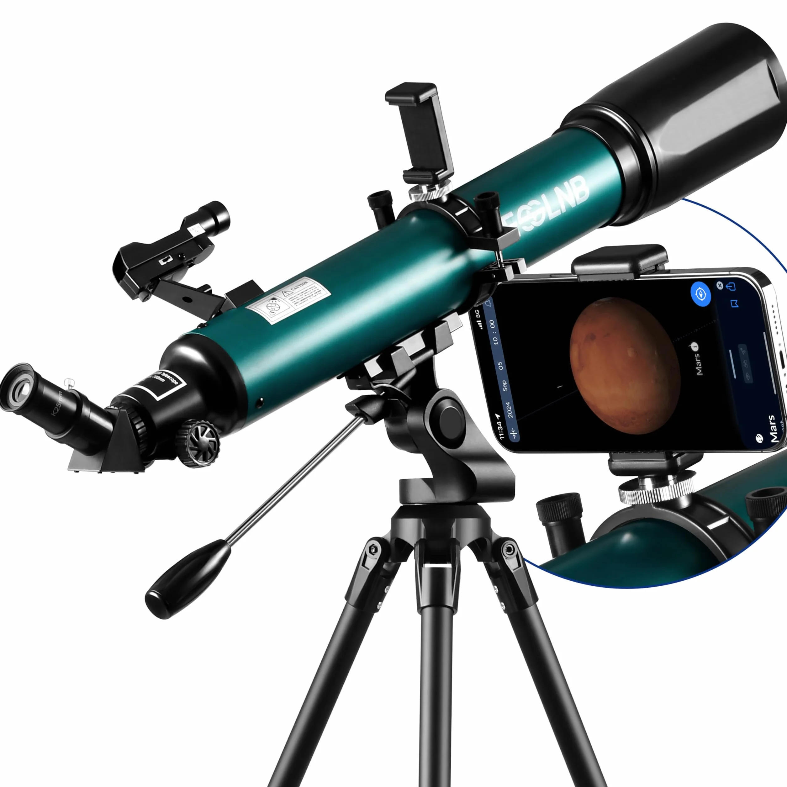 ESSLNB Telescopio 70080 Telescopio per Astronomia per Adulti con APP Stargazing Adattatore per Smartphone, Treppiede Regolabile, Mirino elettronico e Telecomando Wireless (Verde)