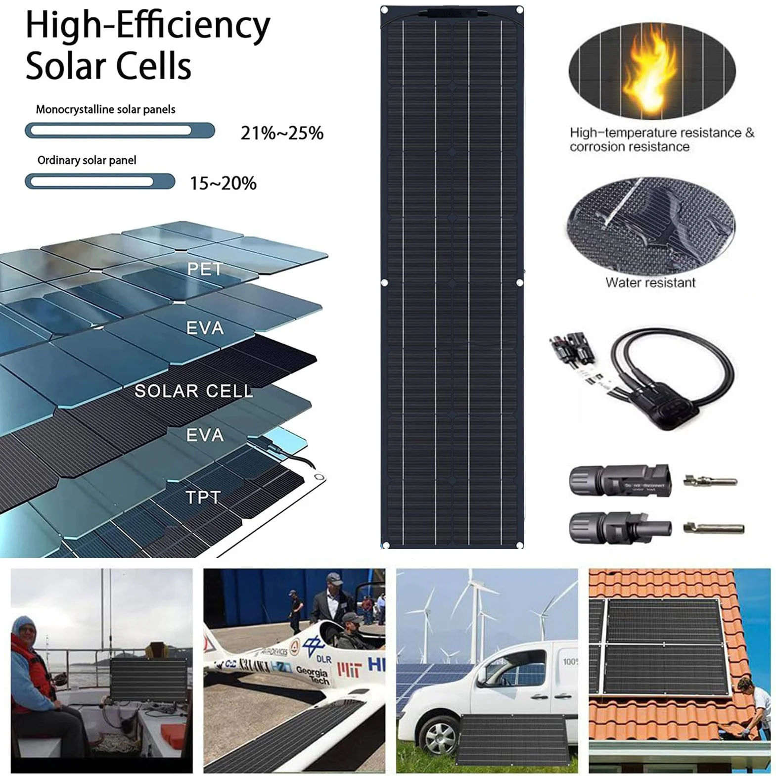 Pannelli Solari Flessibili da 600 W Kit Di 2 Pannelli Solari Monocristallini Flessibili da 300 Watt con Regolatore Di Carica per Ricarica Batteria da 12-24 V Batteria per Auto Camper Campe