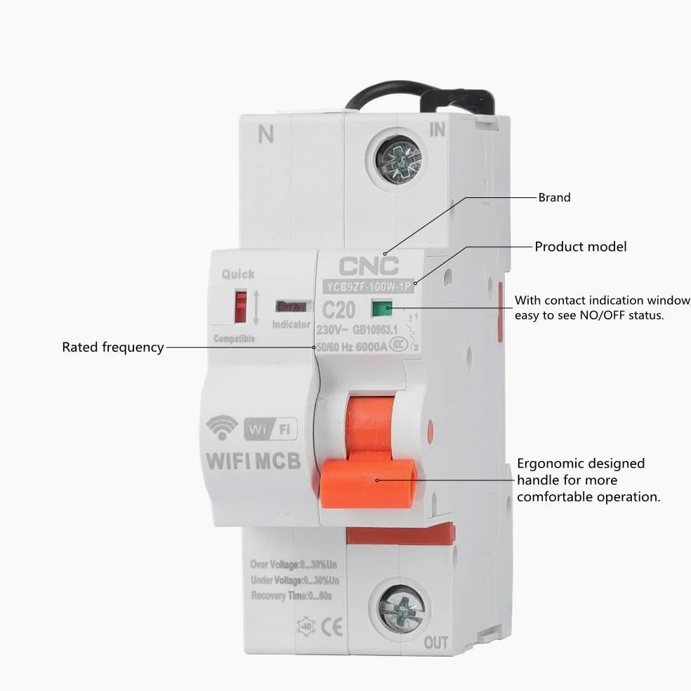 Interruttore Magnetotermico Differenziale 1P WiFi Smart Circuit Breaker Creor Protection Time Reclosing Switch Telecomando(100A)