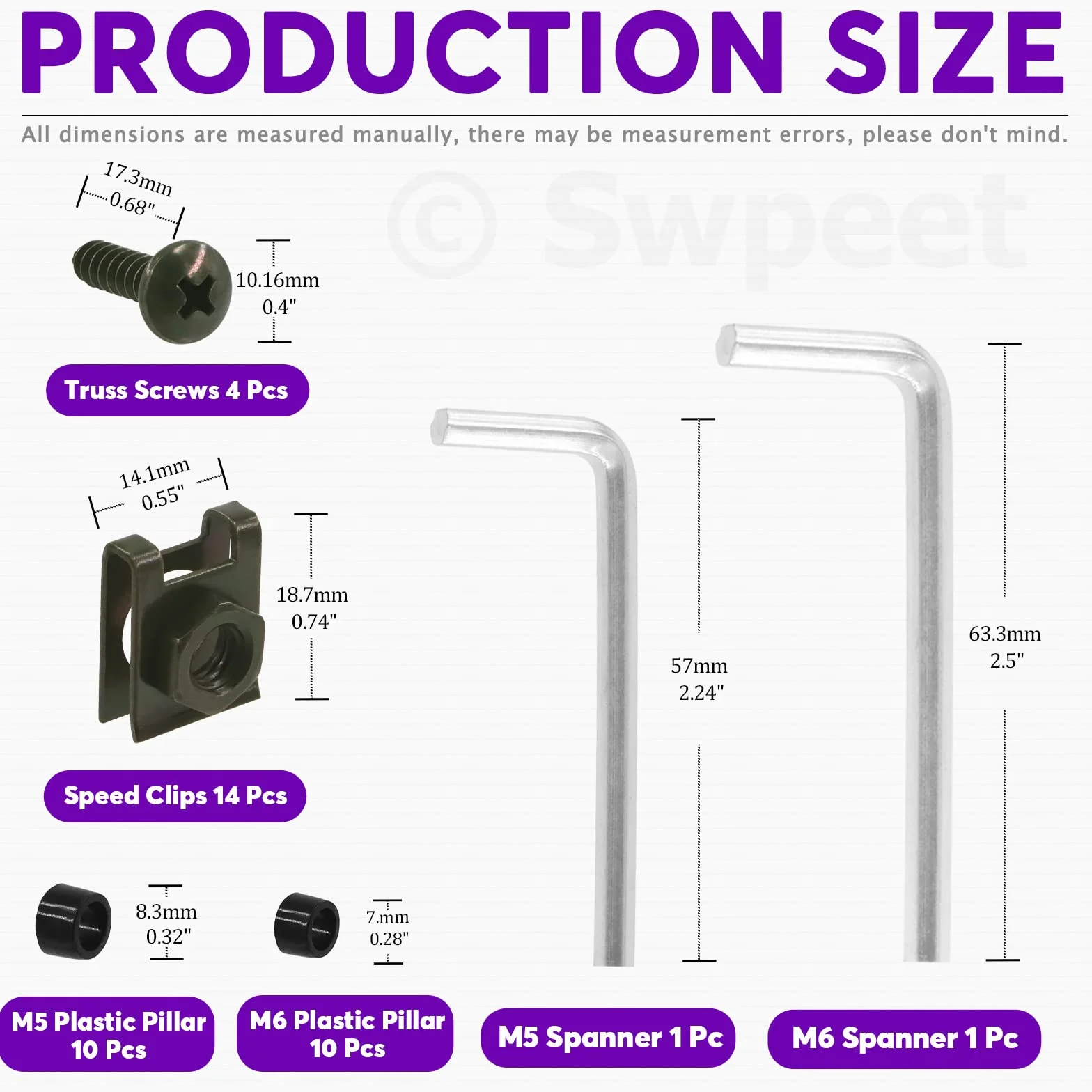 Swpeet 177Pcs Kit Bulloni Moto M5 M6 Viti Parabrezza Carenatura Nero
