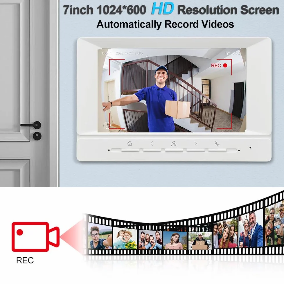 Sistema interfono videocitofono WiFi TUYA da 7 pollici, telecamera HD 1080P IR a visione notturna, videocitofono con monitor, supporto audio bidirezionale, registrazione, sblocco remoto
