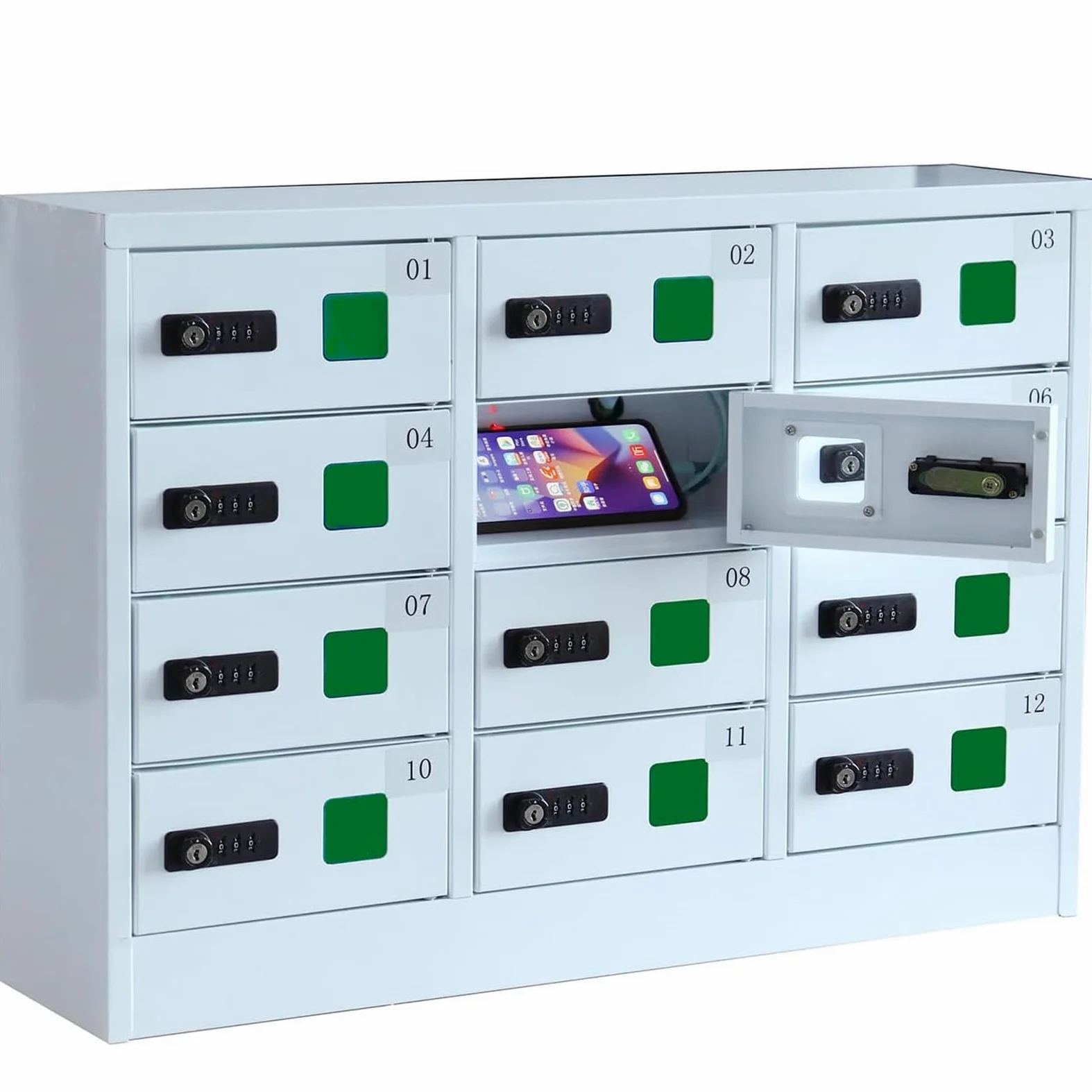 Locker di ricarica USB con serratura per più dispositivi, archiviazione sicura del telefono cellulare con serratura a combinazione