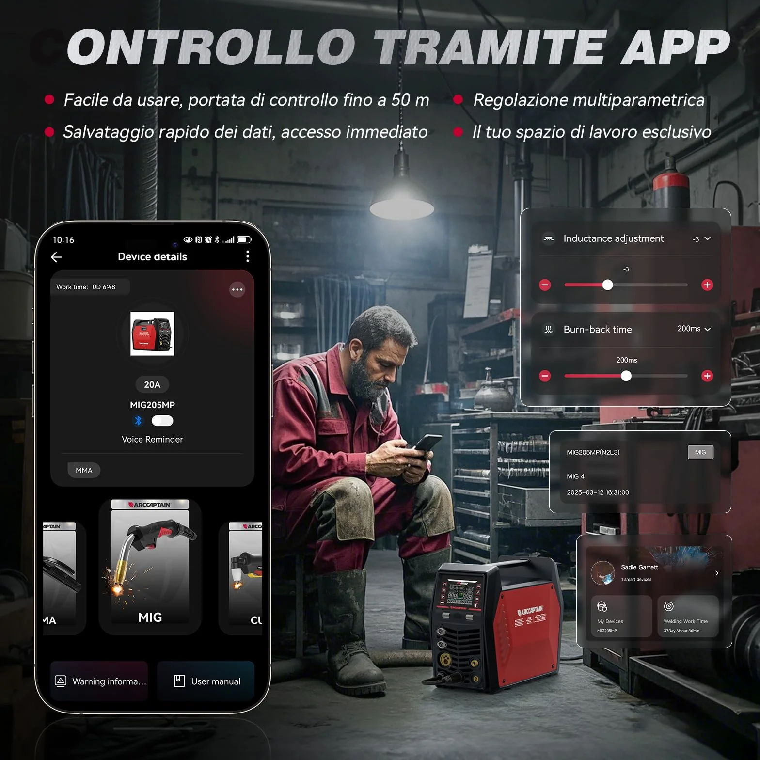 ARCCAPTAIN MIG205MP Saldatrice 9-in-1 iControl App 230V Multi-processo