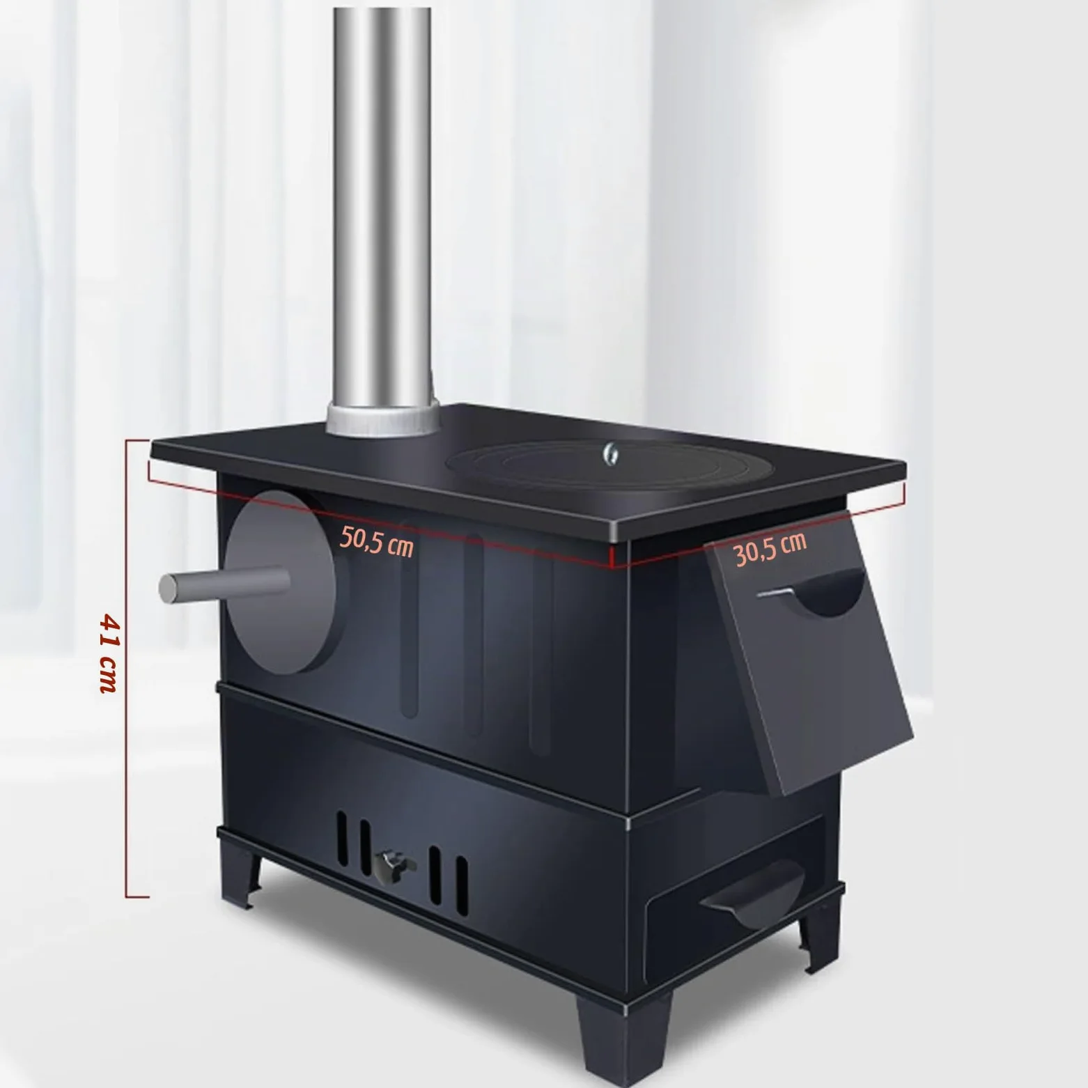 Stufa A Pellet Stufa A Legna Con Forno Struttura in Lamiera D'acciaio Focolare Di Grande Capacità Forno A Legna Include Camino, Gancio E Pinza(50.5 * 30.5 * 41cm)
