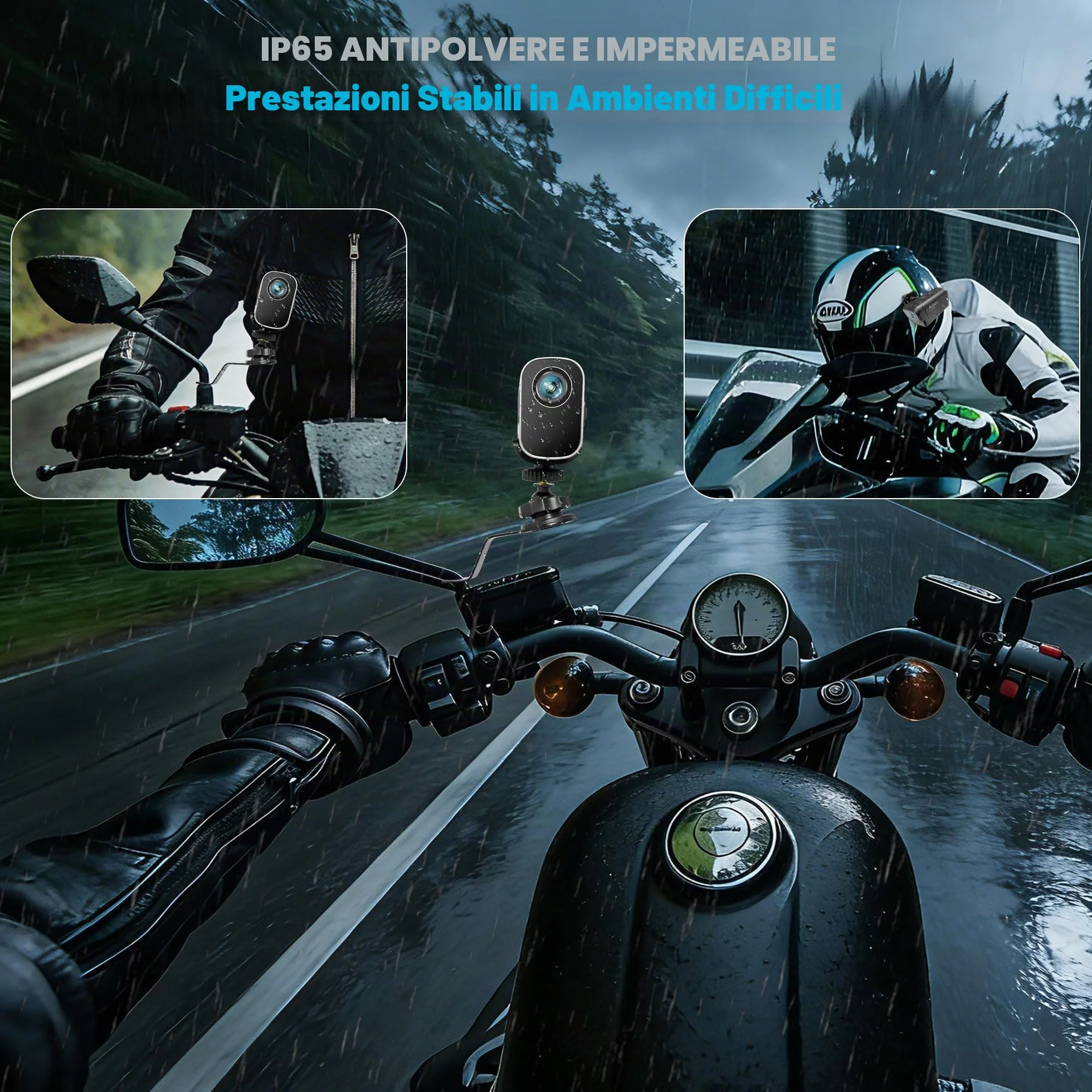Dashcam Moto 4K+1080P, Doppia Telecamera, Impermeabile IP65, F2,2 Visione Notturna, Action Cam Moto con WiFi GPS, Mini Telecamera con HDR & APP Per Bicicletta