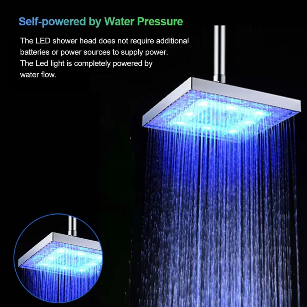 Chesoon Soffione doccia a LED Soffione Doccia a pioggia a risparmio idrico Quadrato ABS cromato facile da installare per il bagno (blu)