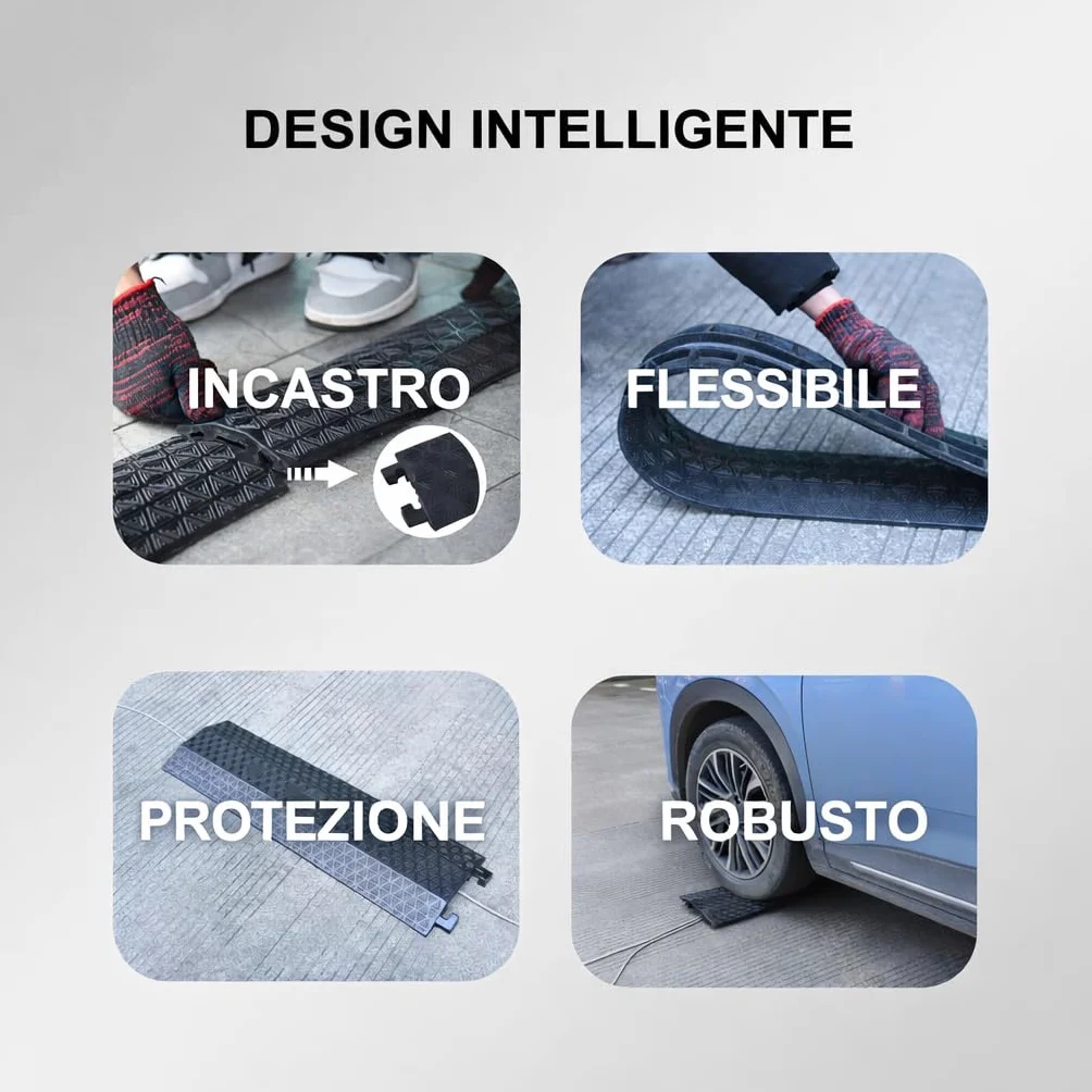 Copertura per Cavi per Pavimento Protettore 80'' 203cm Rampe Protettive Pesanti Modello Piccolo 4 Pezzi